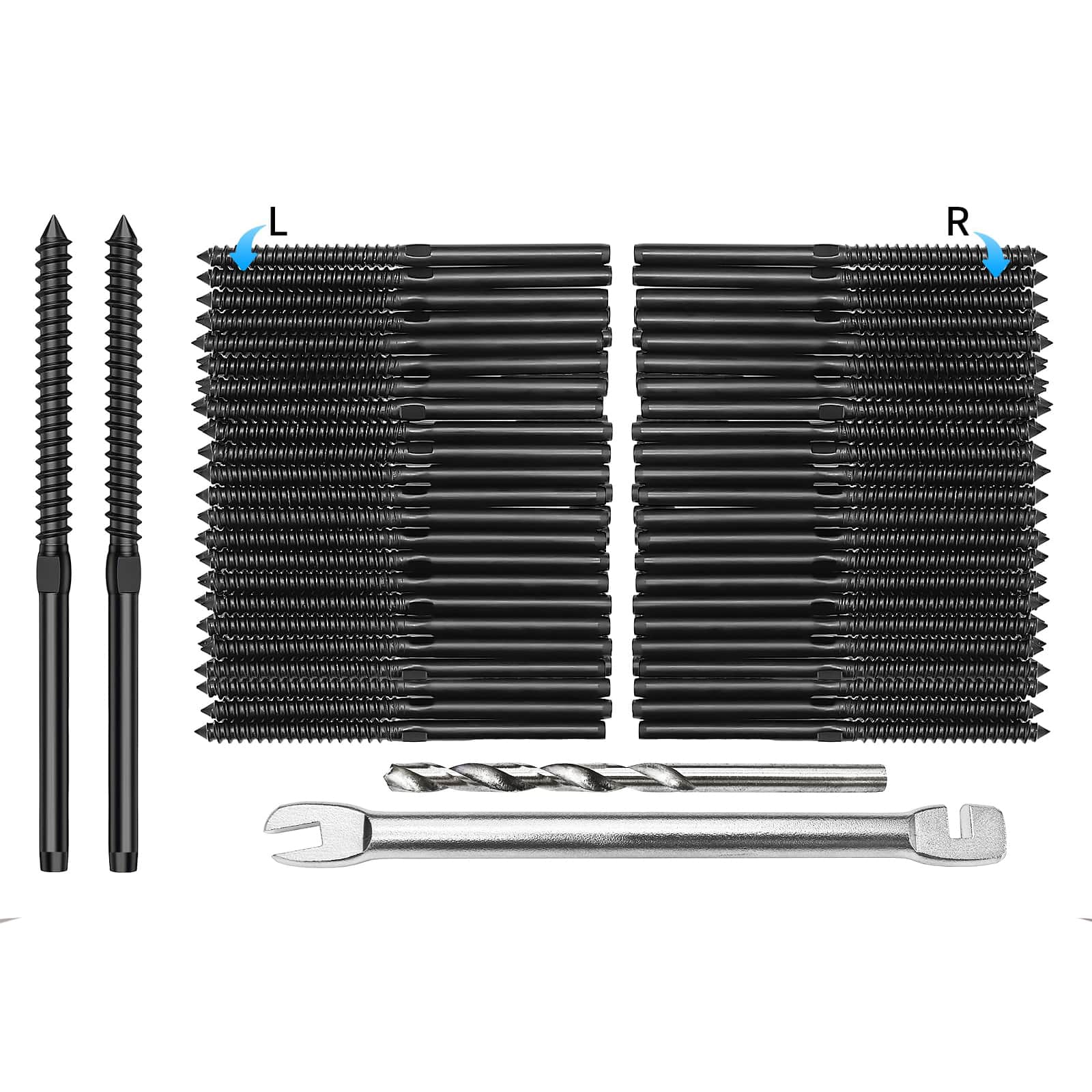 Etokfoks  80 Pack Black T316 Stainless Steel Swage Lag Screws Left and Right Hand Thread for 1/8 Inch Cable Railing Deck Stair Wood Post Kit
