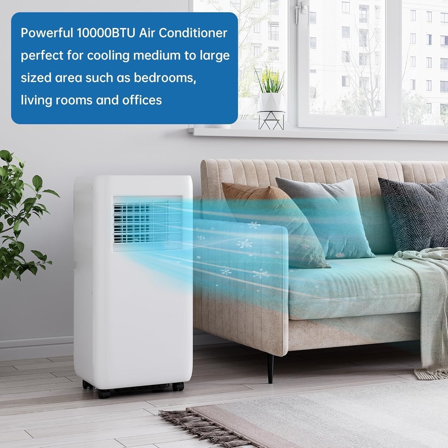 Garvee 10000 BTU 4-in-1 Portable Air Conditioner Cooling Dehumidifier Fan Sleep Mode Auto Swing 24H Timer Remote Control Quiet AC Unit Cools Up to 450 Sq.Ft for Bedroom Home Office