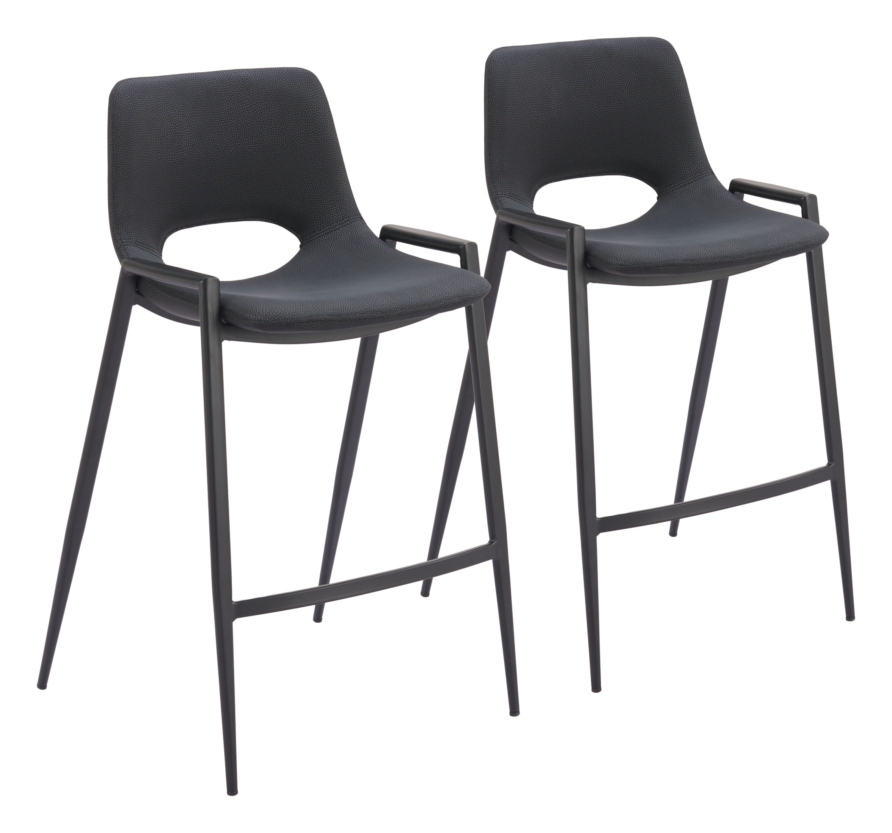ZUO 109537 Set of 2 Black 26-in H Counter height (24-in to 27-in) Bucket Seat Upholstered Wood Back Bar Stool with Arms and Back