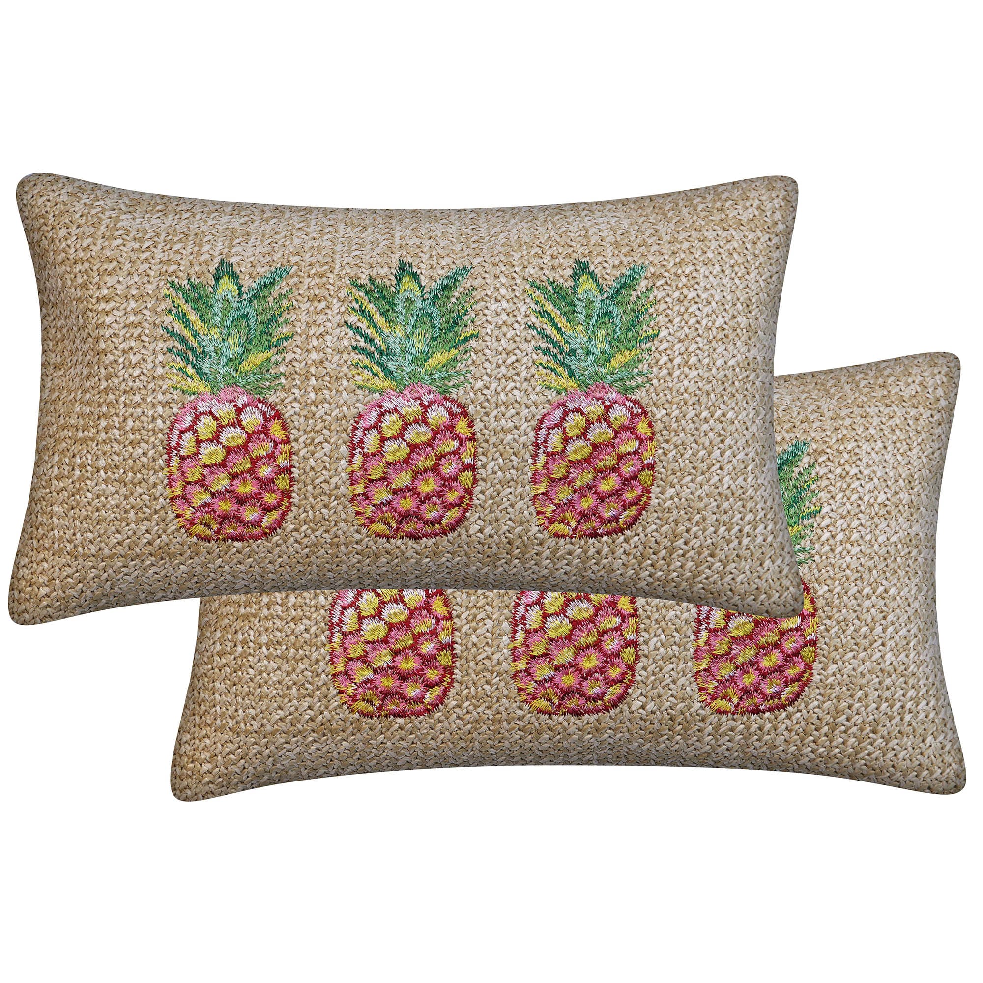 3i Products 21609S-201E113 2-Pack Floral Raffia Pineapple Tan Rectangular Lumbar Pillow