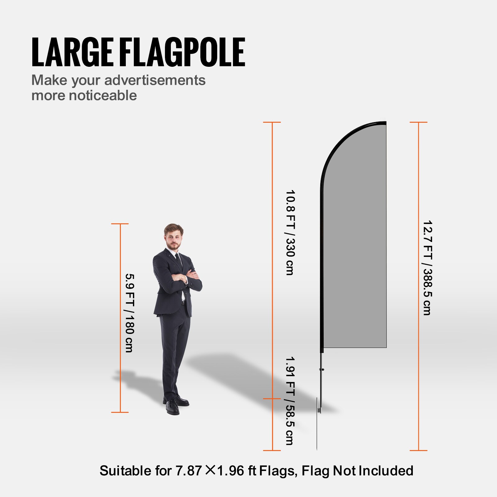 VEVOR Feather Flag Pole Kit 2 Packs Swooper Flag Pole 12.7 ft Sign Flag ...