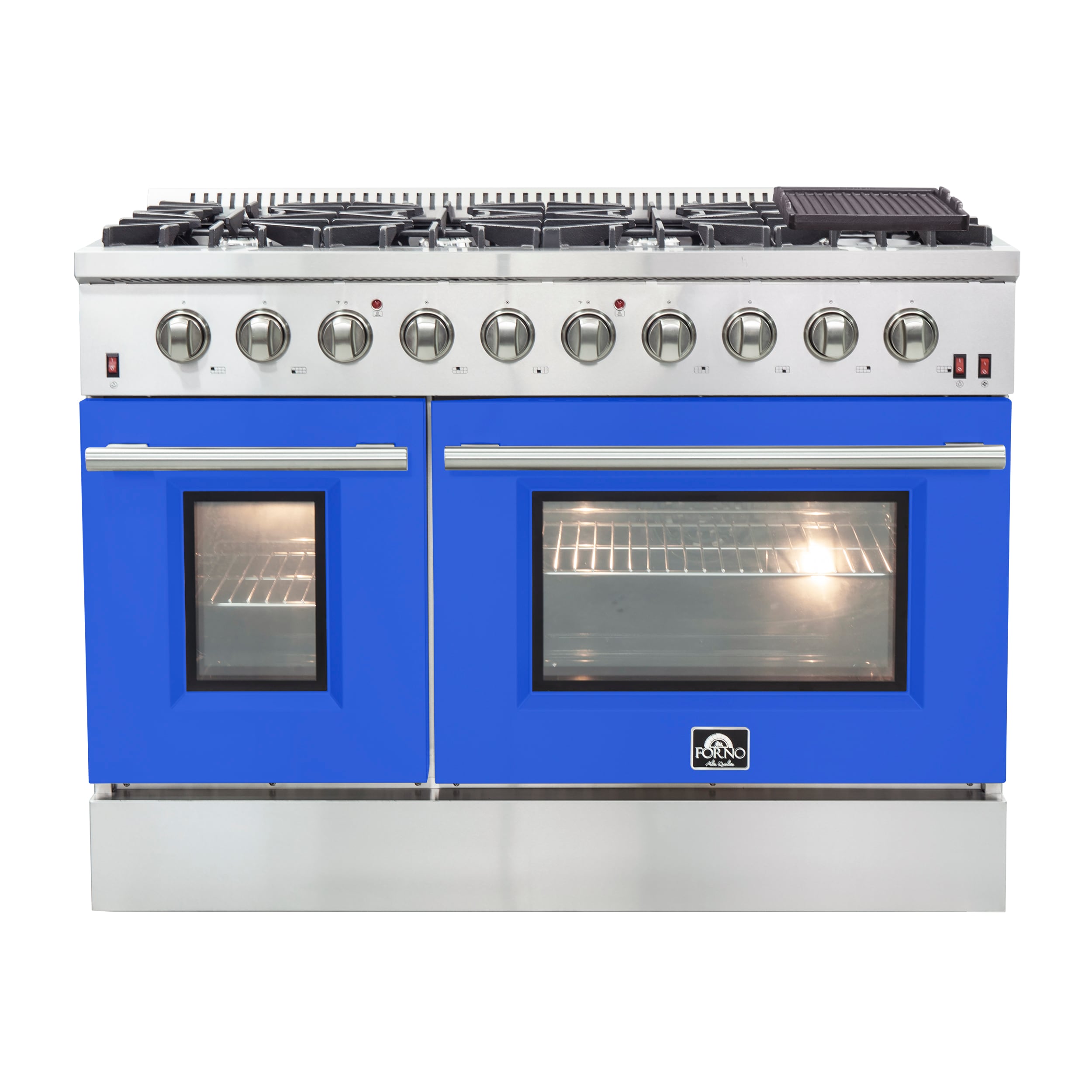 FORNO 48-in 9 Burners 4.32-cu ft / 2.26-cu ft Convection Oven Freestanding  Double Oven Gas Range (Stainless Steel) in the Double Oven Gas Ranges  department at