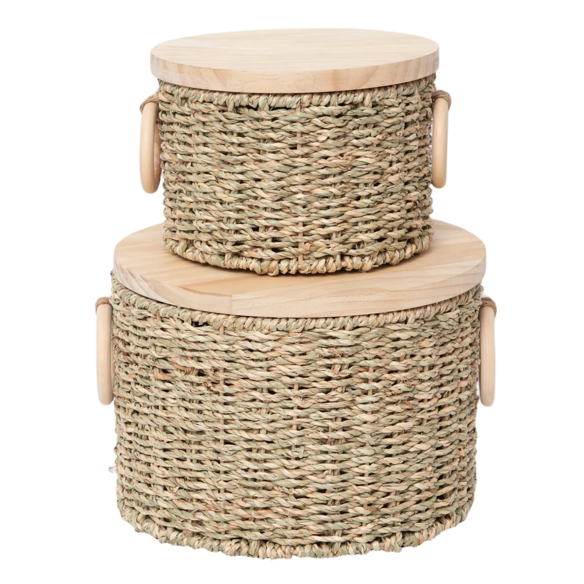 CYQBD Woven Water Hyacinth Storage Baskets With Lids Stackable