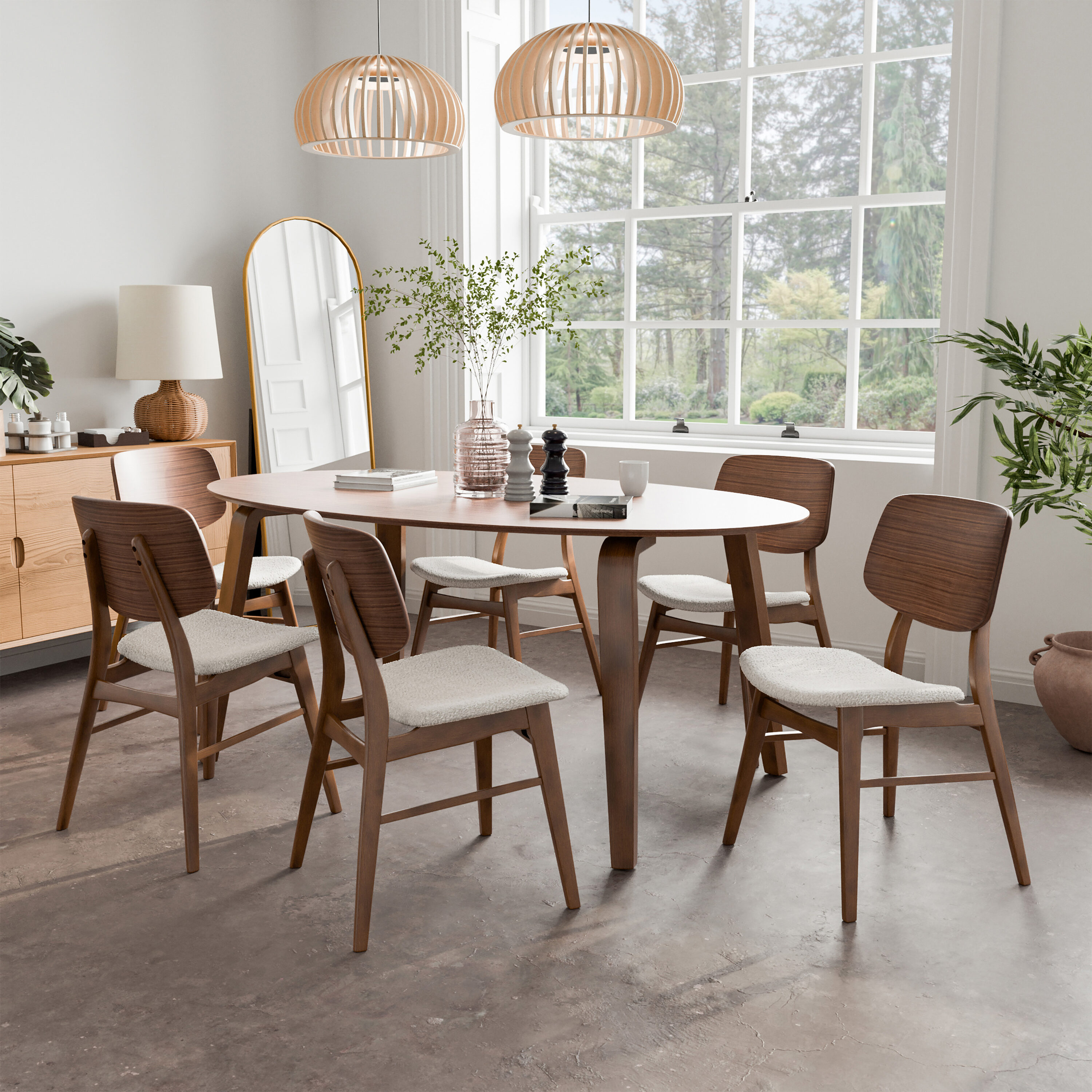 Furniture of America IDF-3212WN-T7PC Beau I Walnut Contemporary/Modern Dining Room Set with Oval Table ( Seats 6 )