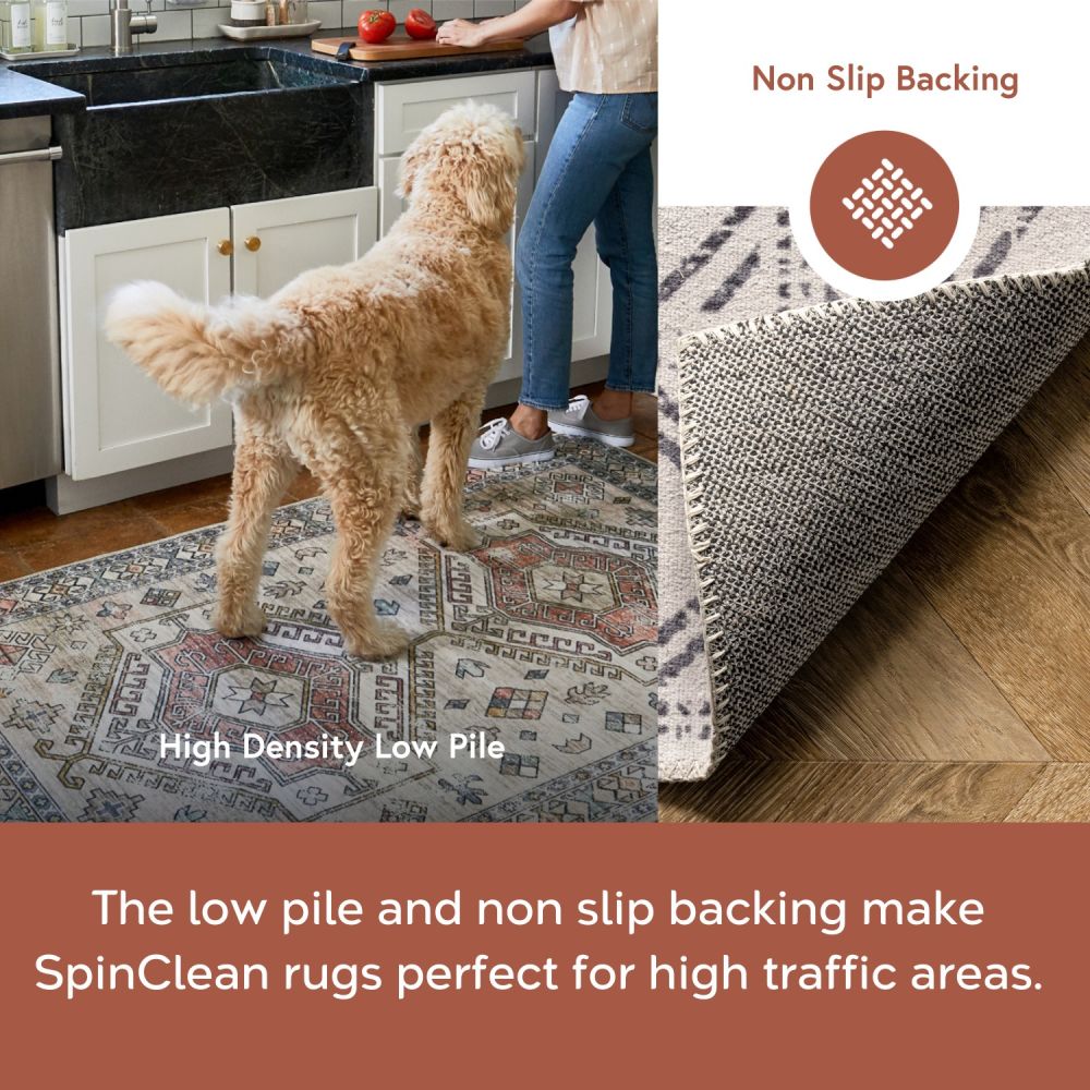Gray and Ivory Synthetic Medallion 8' x 10' Washable Area Rug