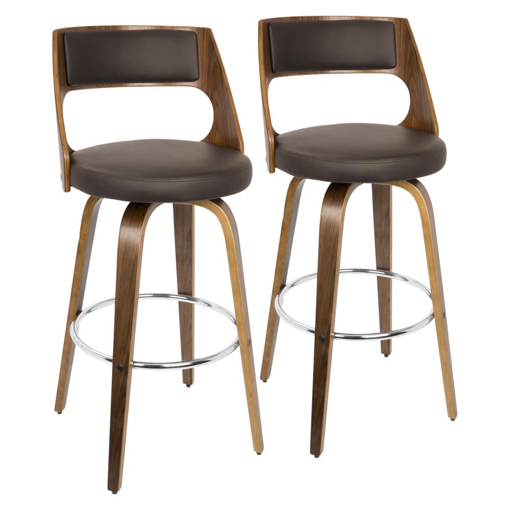 LumiSource B30-CECINAR WLBN2 Cecina Set of 2 Walnut Wood, Brown Pu, Chrome 41-in H Bar height Upholstered Swivel Wood Bar Stool