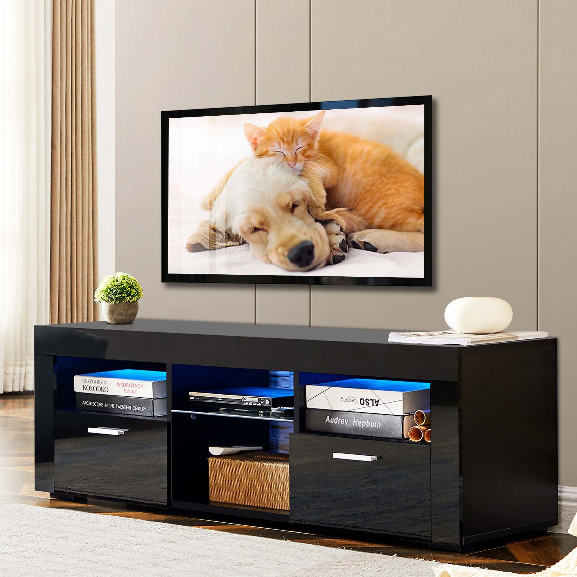 Sunrinx MG67-38-DSG Modern/Contemporary Black TV stand ( Accommodates TVs up to 55-in )