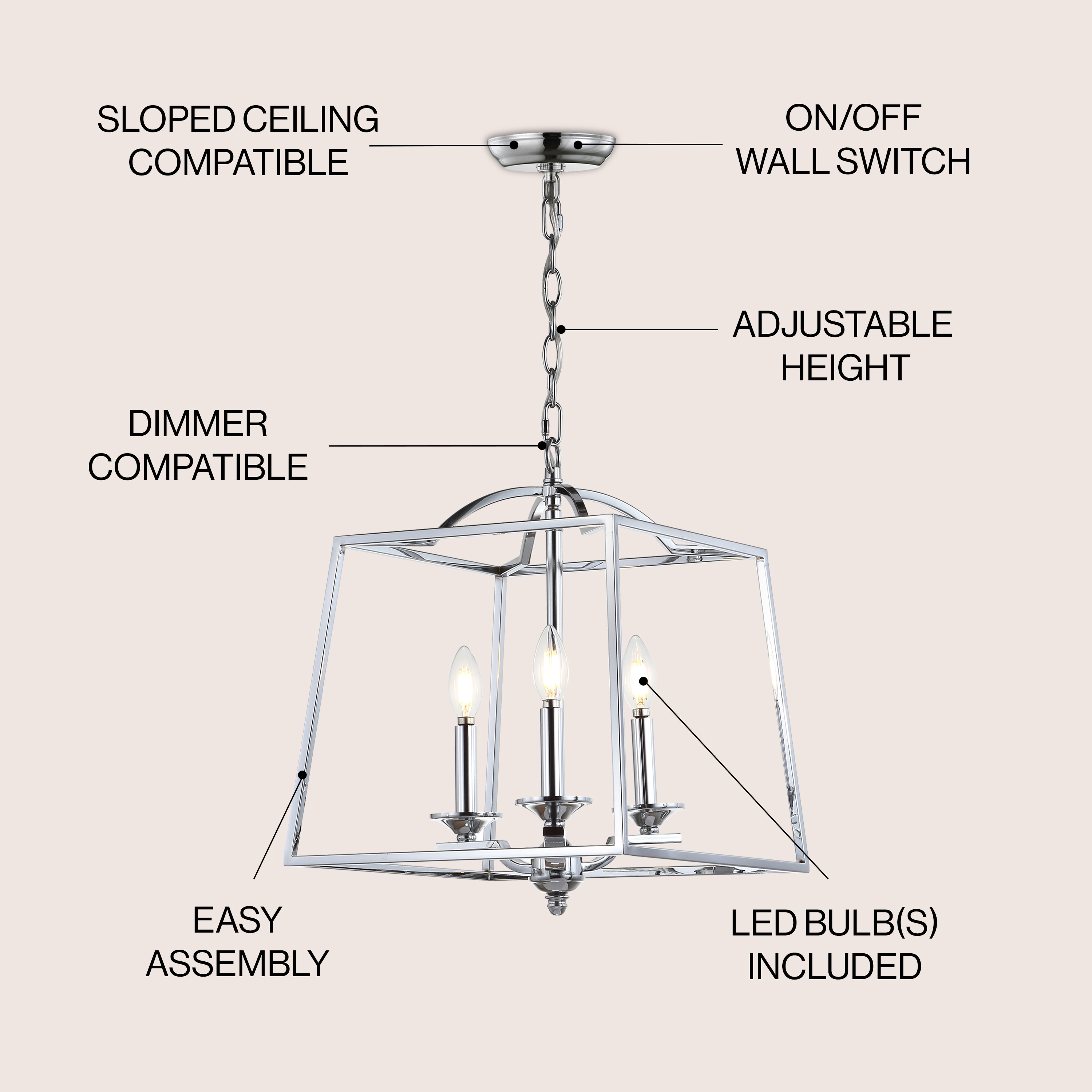 Chrome 14.5" 3-Light LED Pendant with Drum Shade