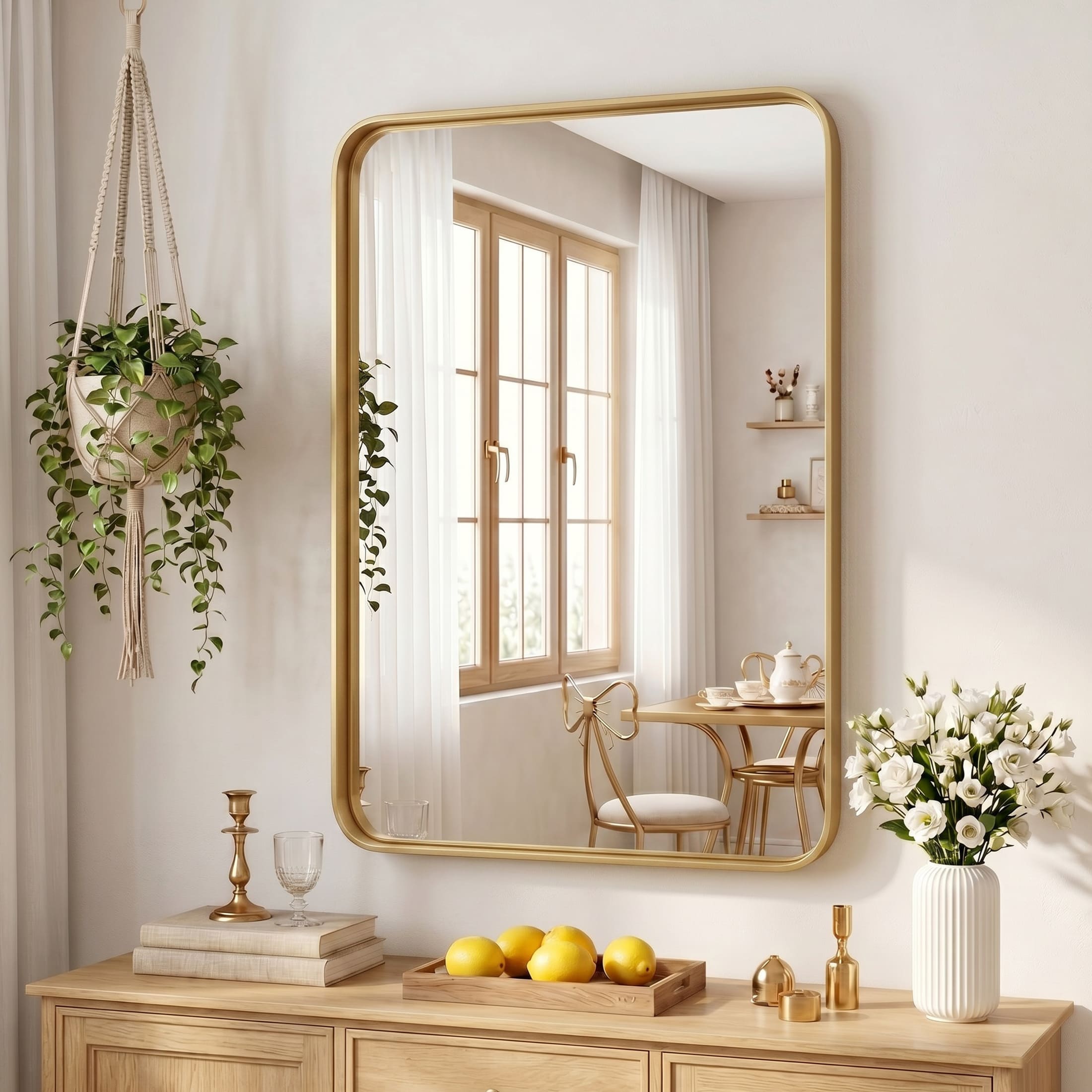 Sweetcrispy 22-in W x 30-in H Rectangle Gold Brushed Metal Framed Wall Mirror