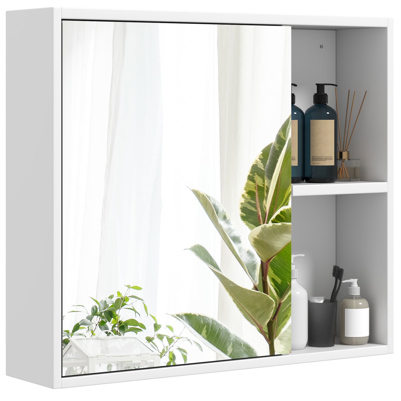 WELLFOR UTG12212WH 25-in x 21.5-in Surface Mount White Mirrored Rectangle Soft Close Medicine Cabinet