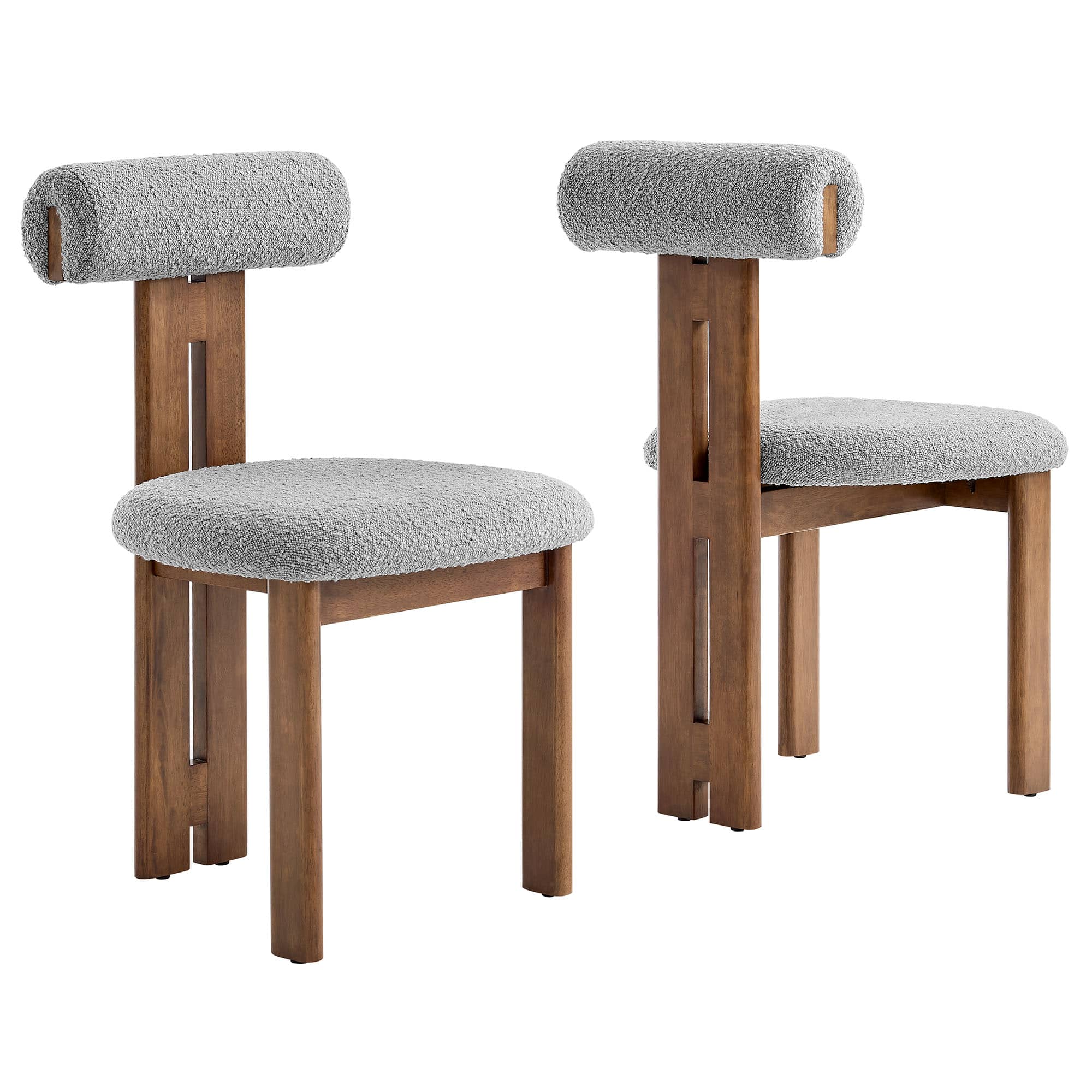 Modway  Torian Boucle Fabric Dining Chair Set of 2 in Walnut Light Gray