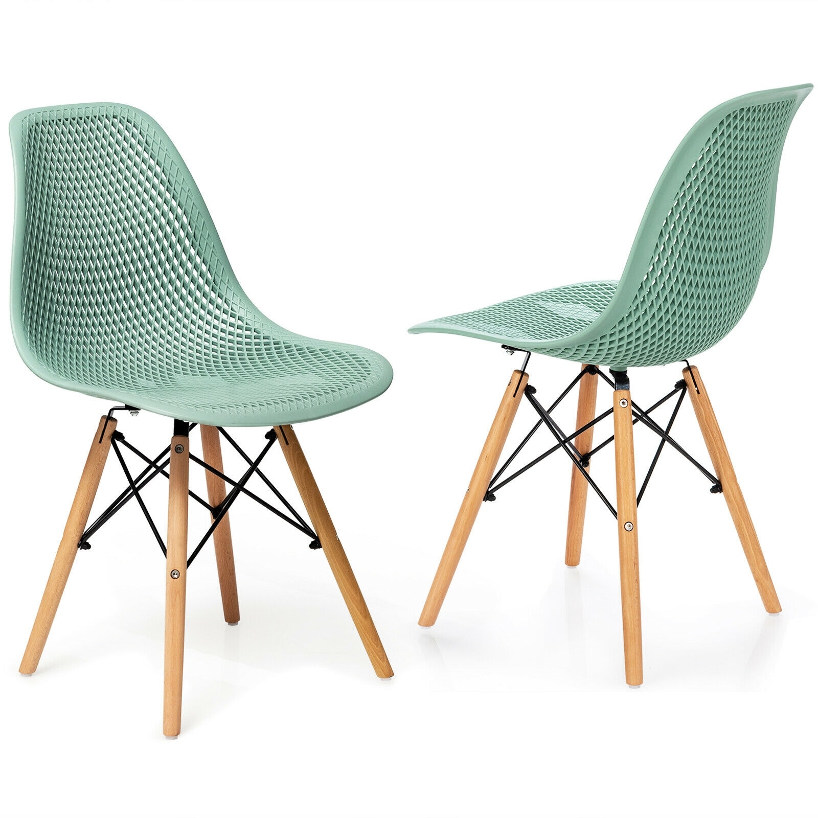 Slickblue D-CO-2-NG86076WH Set of 2 Green/White Mid-Century Style Non-Upholstered Dining Side Chairs (PP Beech Wood Frame)