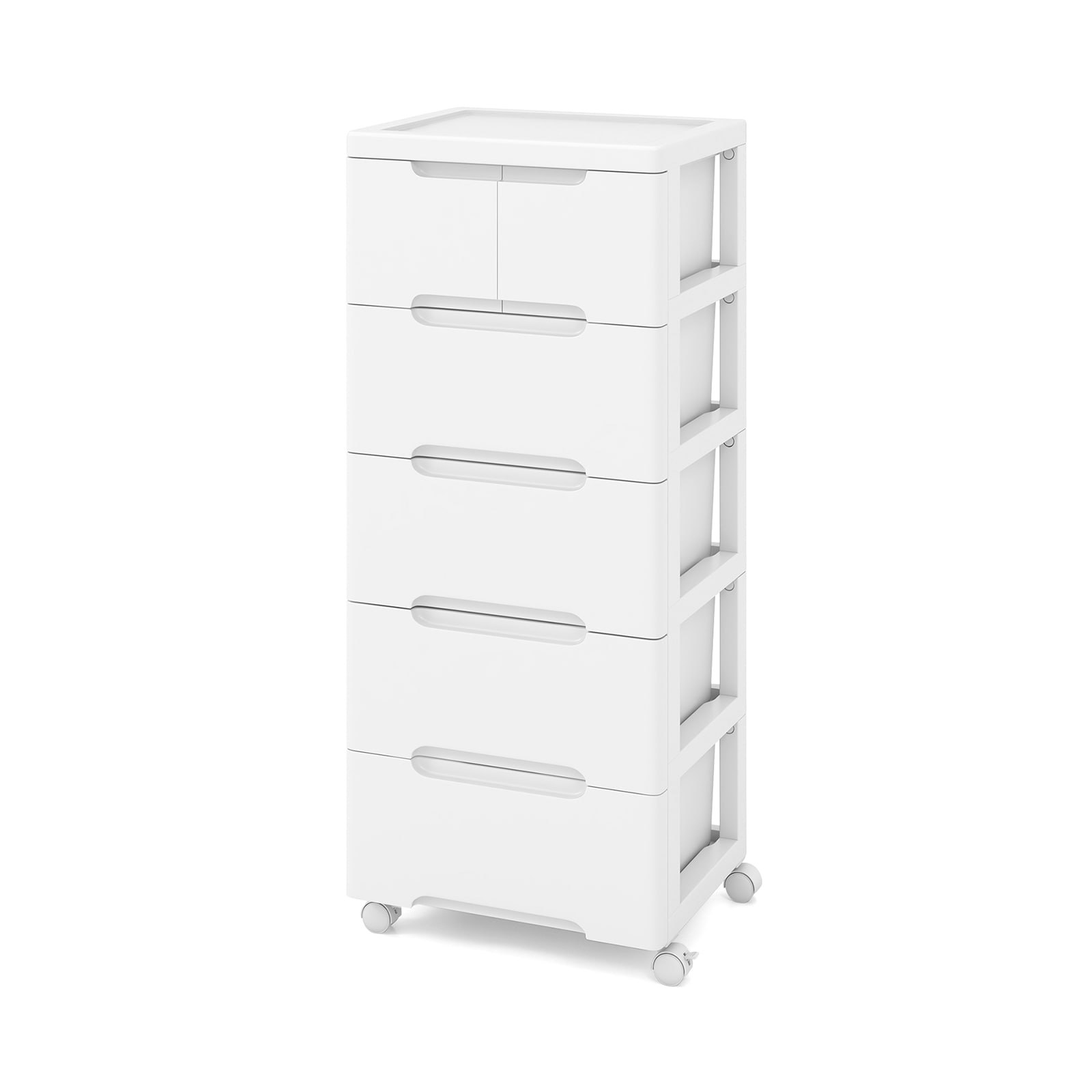 Slickblue 16 W White Plastic Drawer Accent Cabinet with 6 Drawers and Lockable Wheels