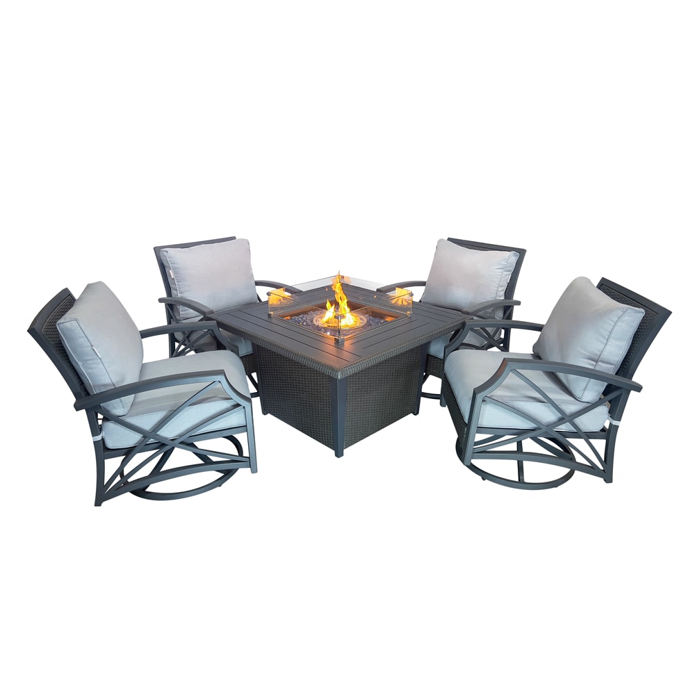 Kinger Home FP-SET-004GGA NOVI 5-Piece Rattan Patio Conversation Set with Gray Cushions