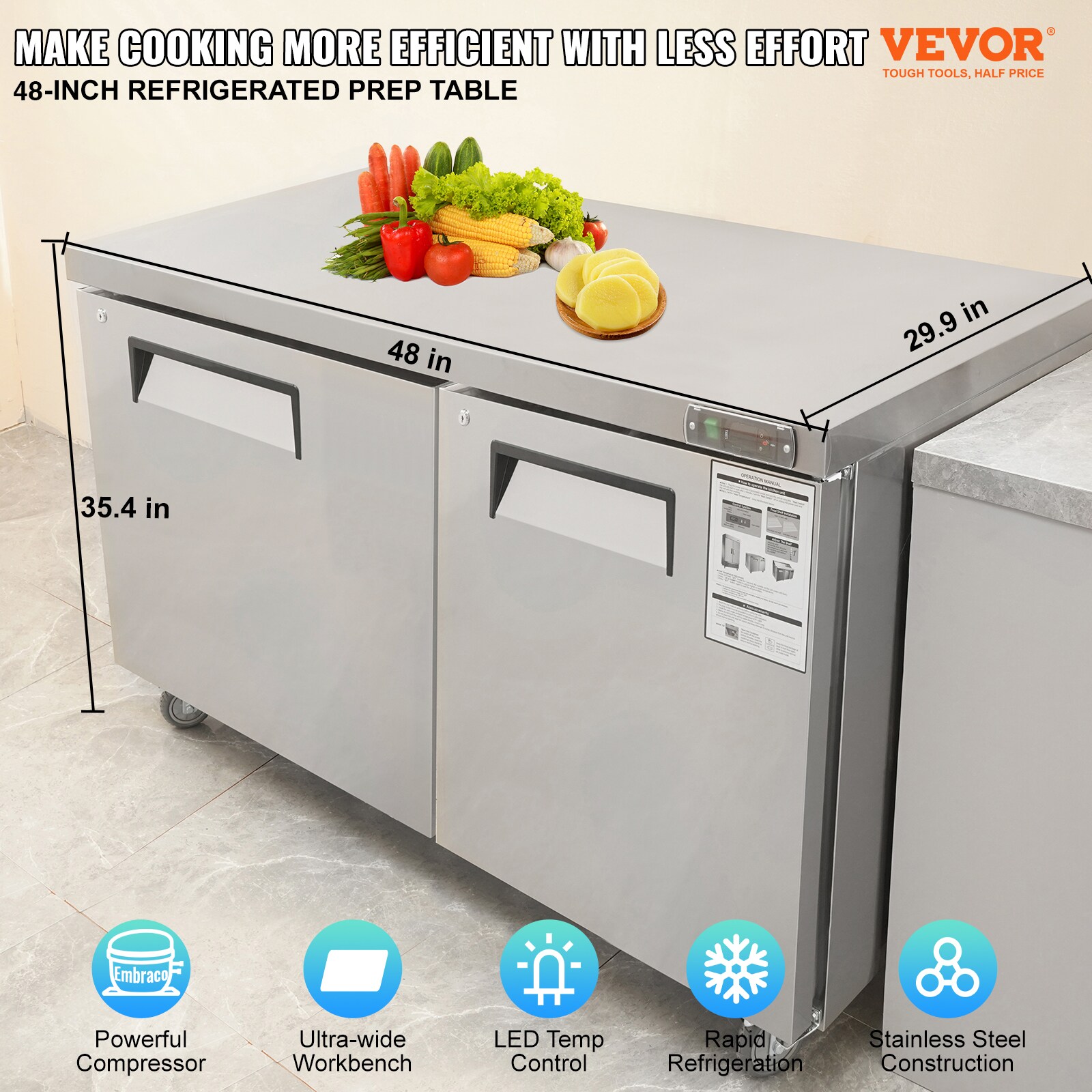 VEVOR FLWSLZGZT129CSXB6V1 Refrig-Prep-Tables - View #3