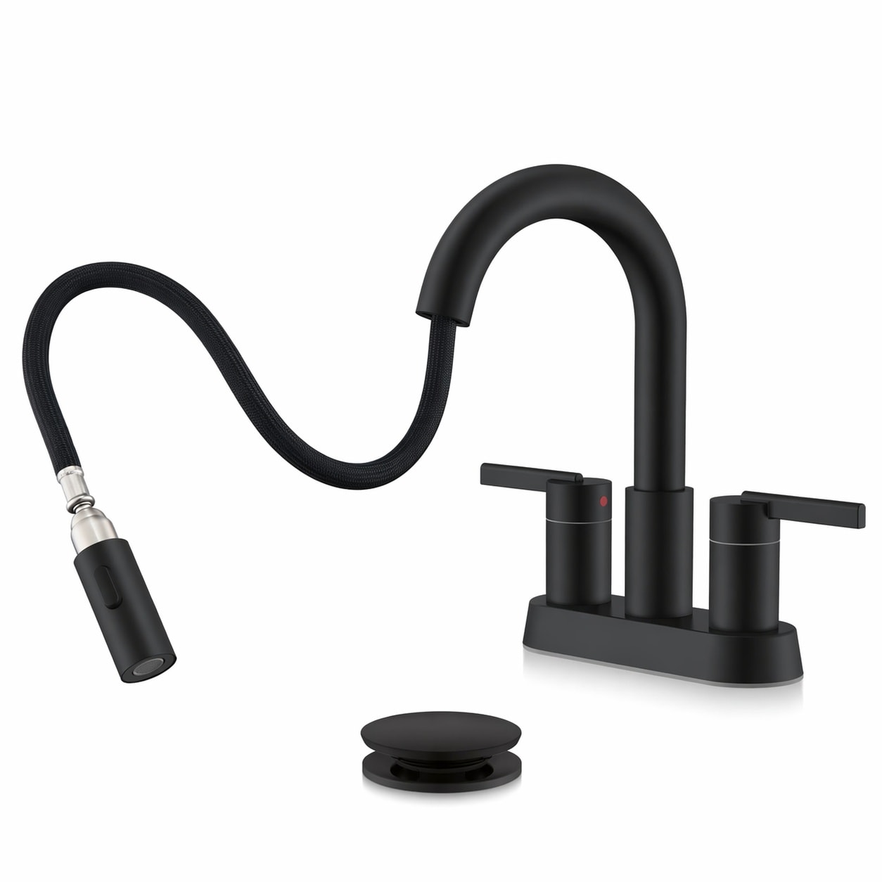 LAIFUCAM -  Matte Black Centerset Bathroom Faucet with Pull Out Sprayer 4 Inch 2 Handle Pull Down...