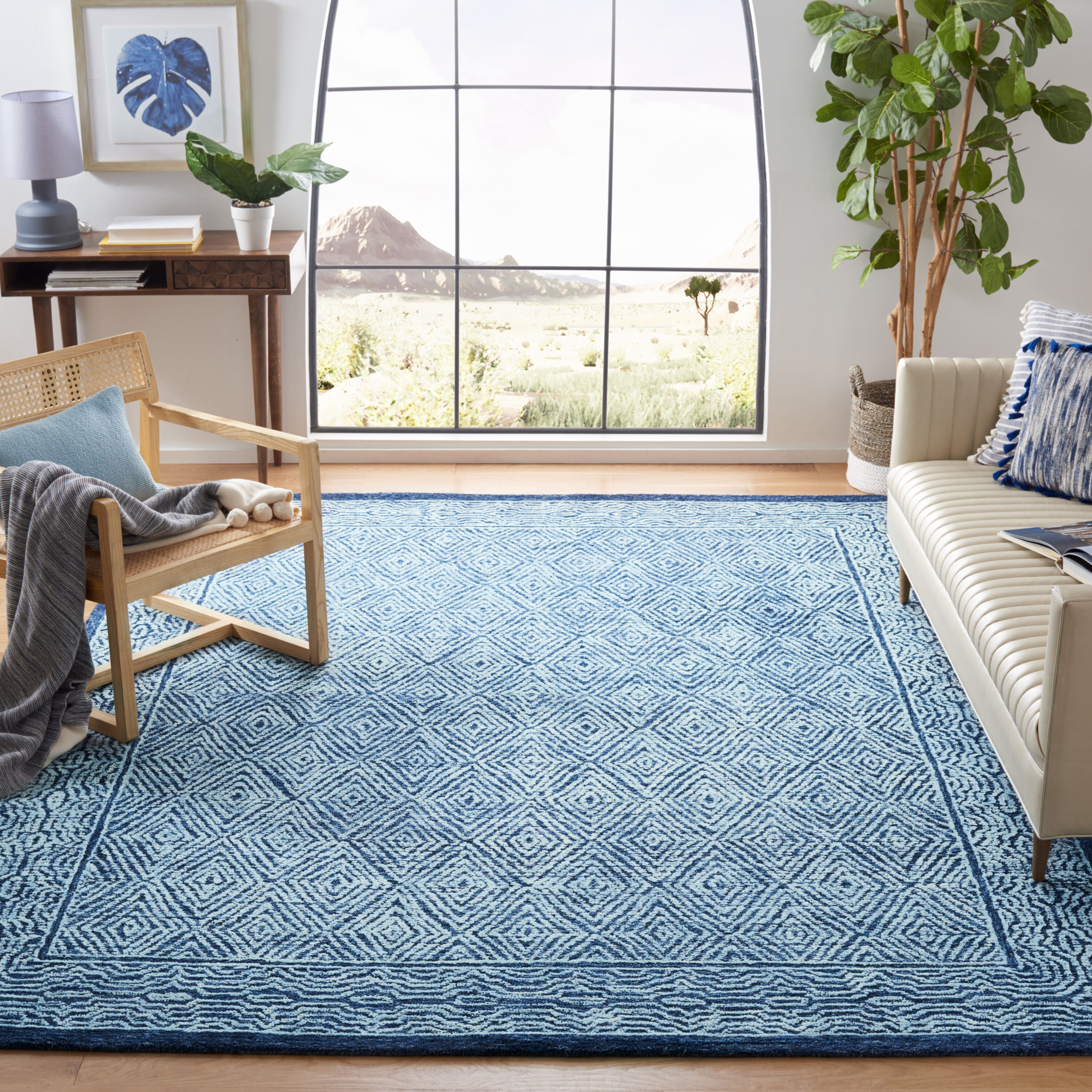 Capri 9 x 12 (ft) Tufted Wool Navy Rectangular Indoor Geometric Mid-Century Modern Professionally Clean Only Area rug