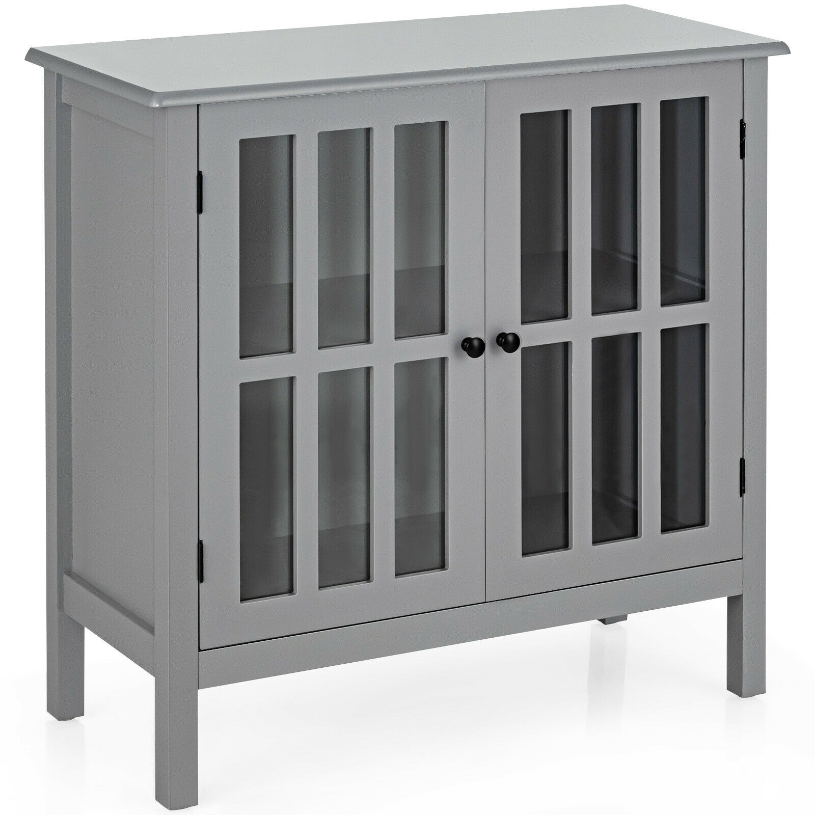 Slickblue D-CO-RG57265WH Classic Gray Pine and MDF Storage Cabinet with Tempered Glass Doors for Living Room Hallway or Bathroom