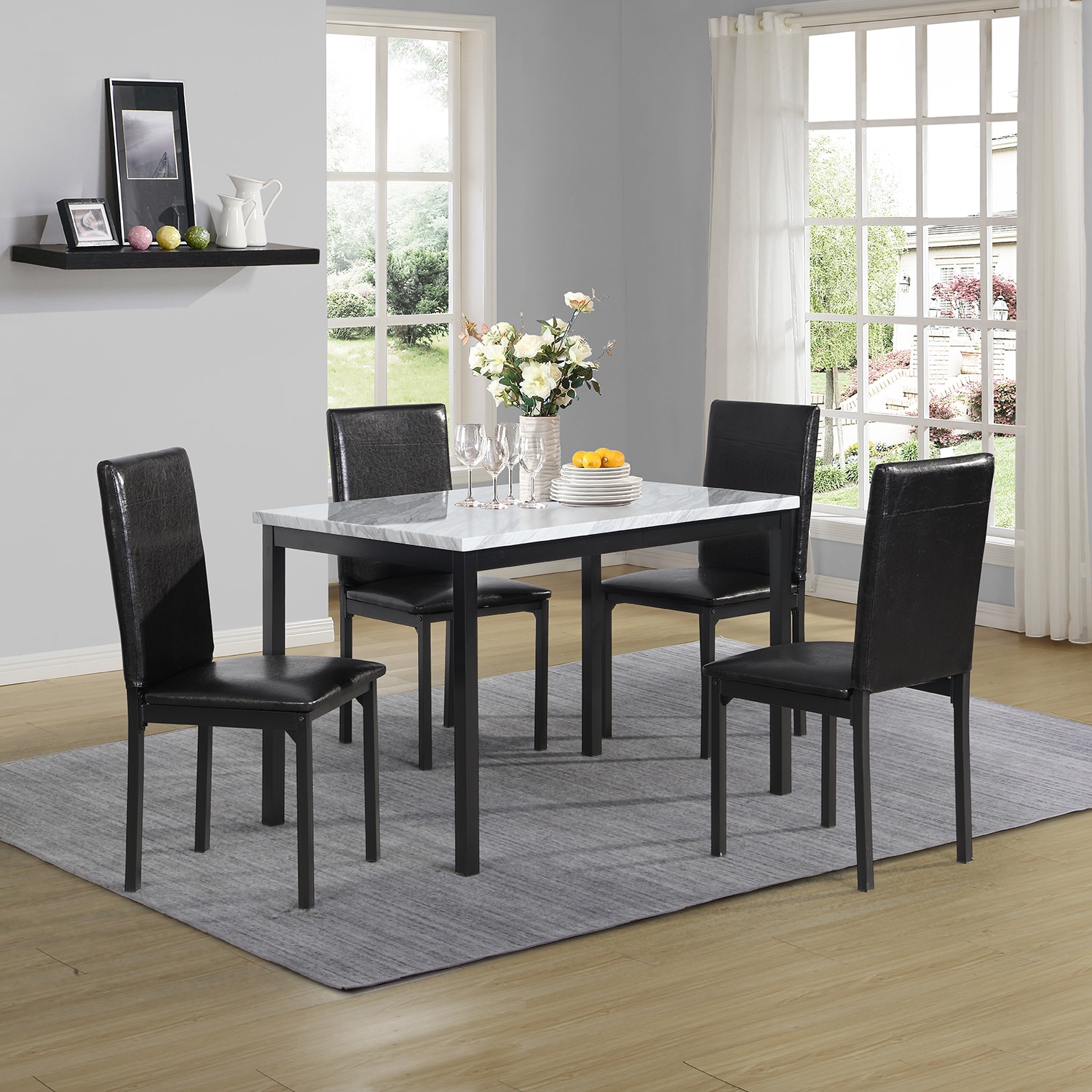 GZMR 5-Piece Wood Dining Table Set Espresso and Beige