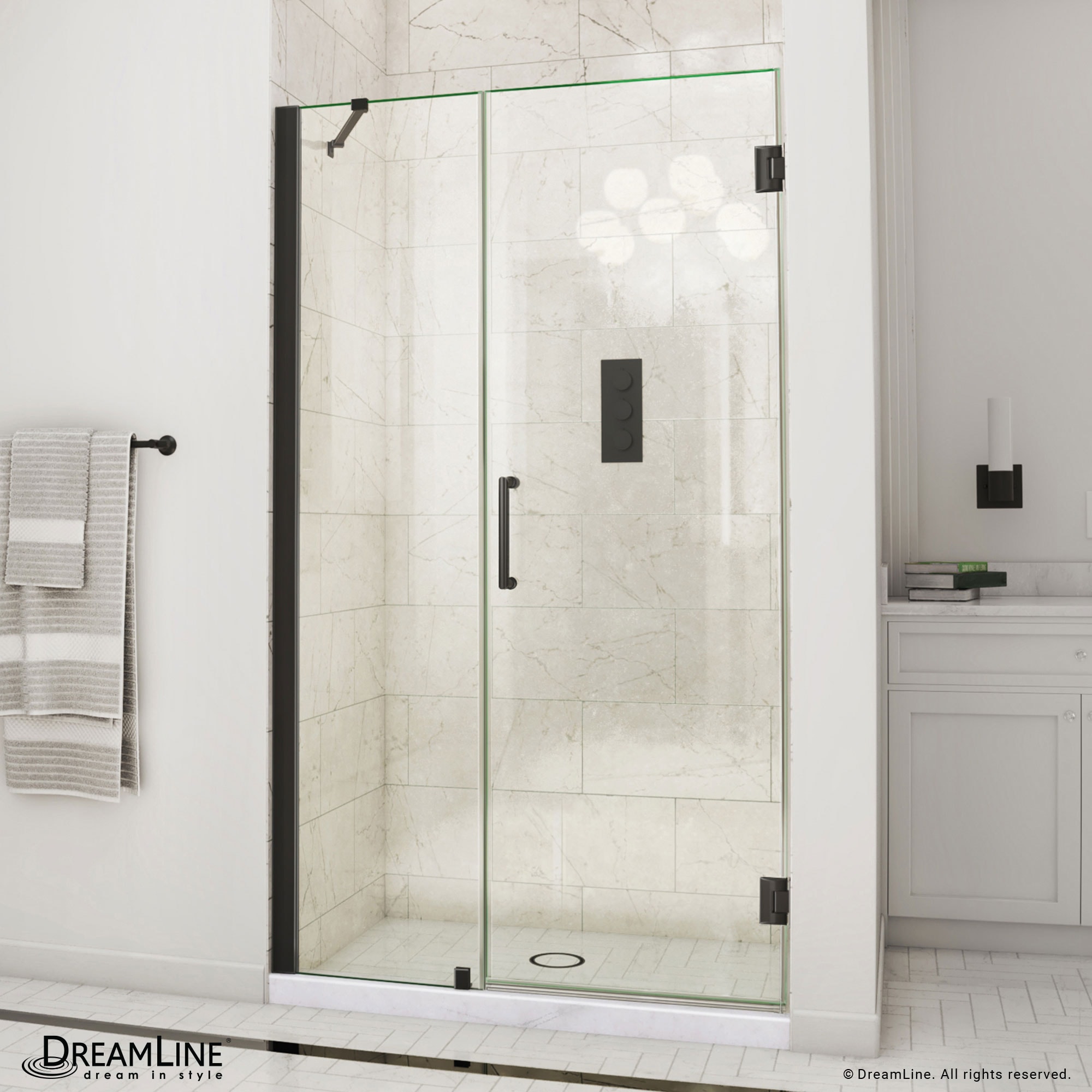 DreamLine Unidoor Matte Black 46-in to 47-in W x 72-in H Frameless Clear Glass Hinged Shower door