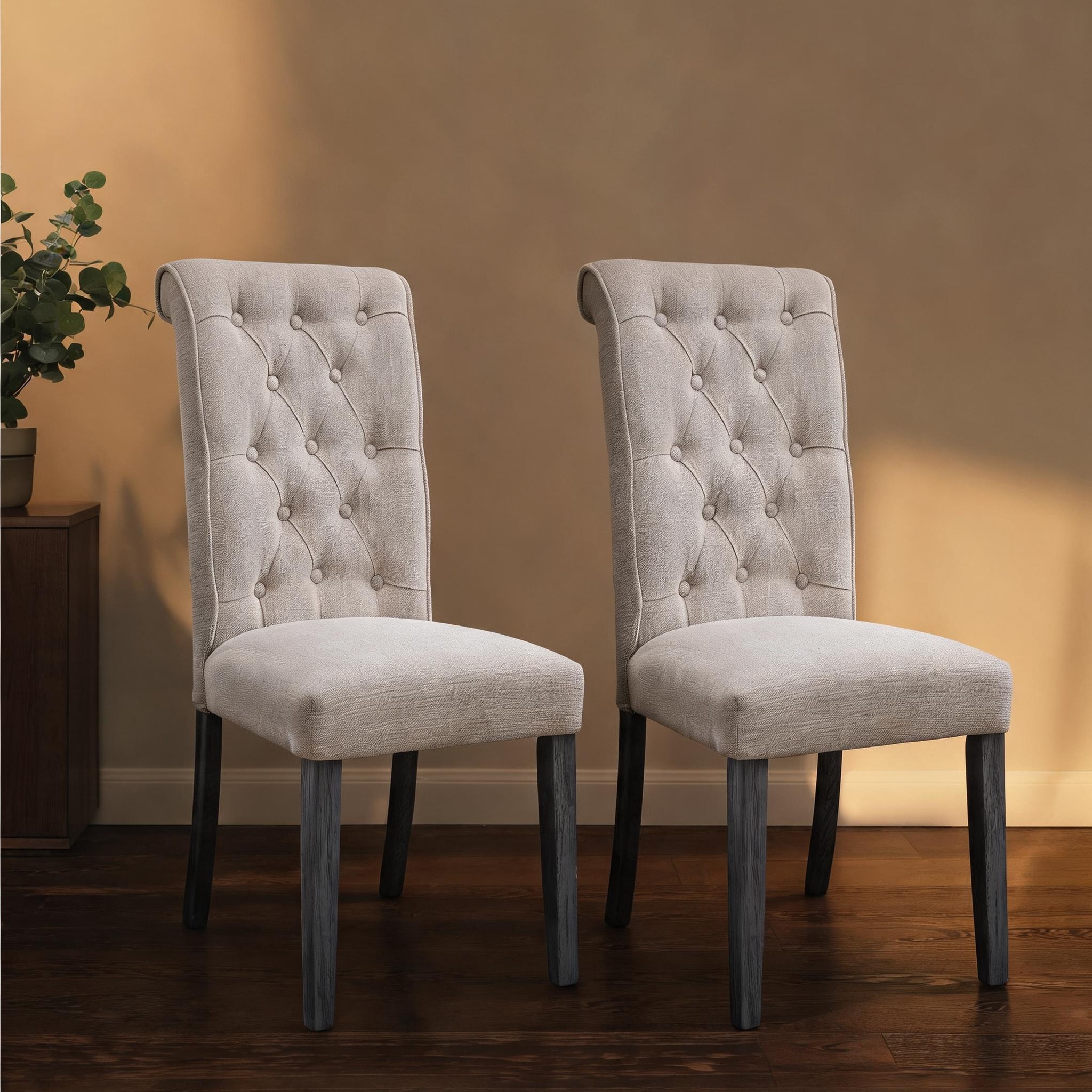 Naturefalls Dining Side Chairs Set of 2 in Neutral Gray Linen ...