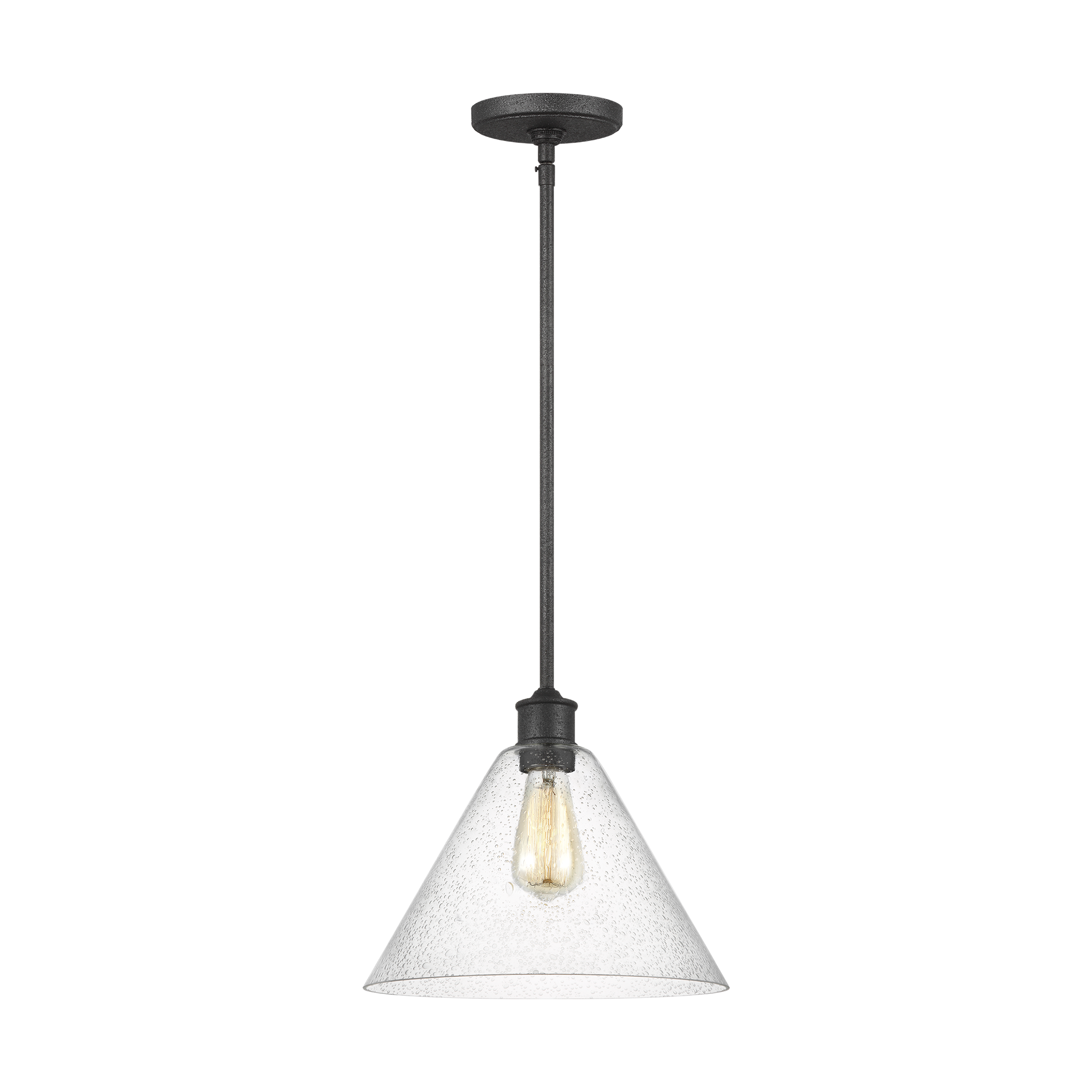 Midnight Black Glass Pendant Light with Clear Seeded Shade