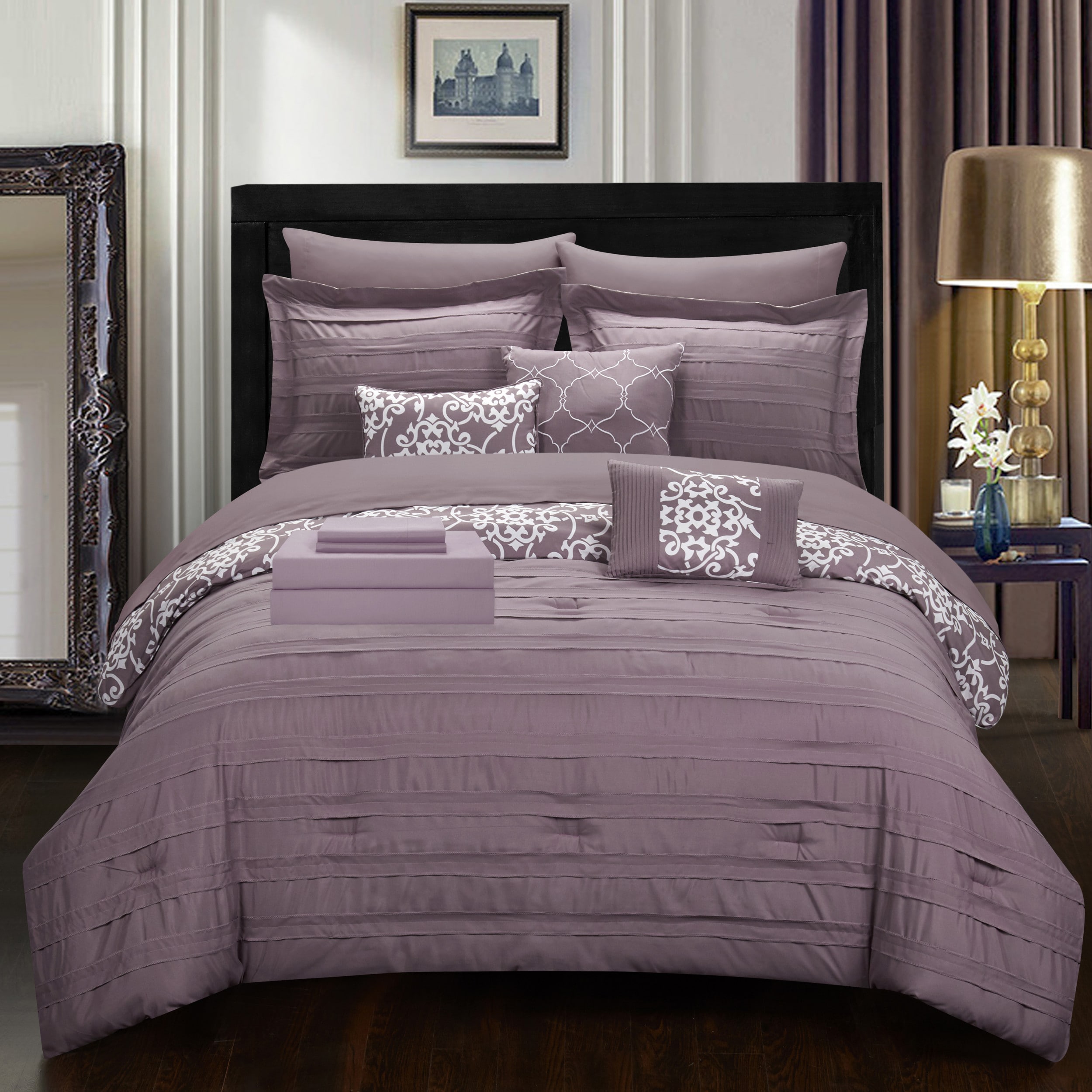Chic Home Design Lea 10-Piece Plum Queen Comforter Set in the Bedding Sets  department at