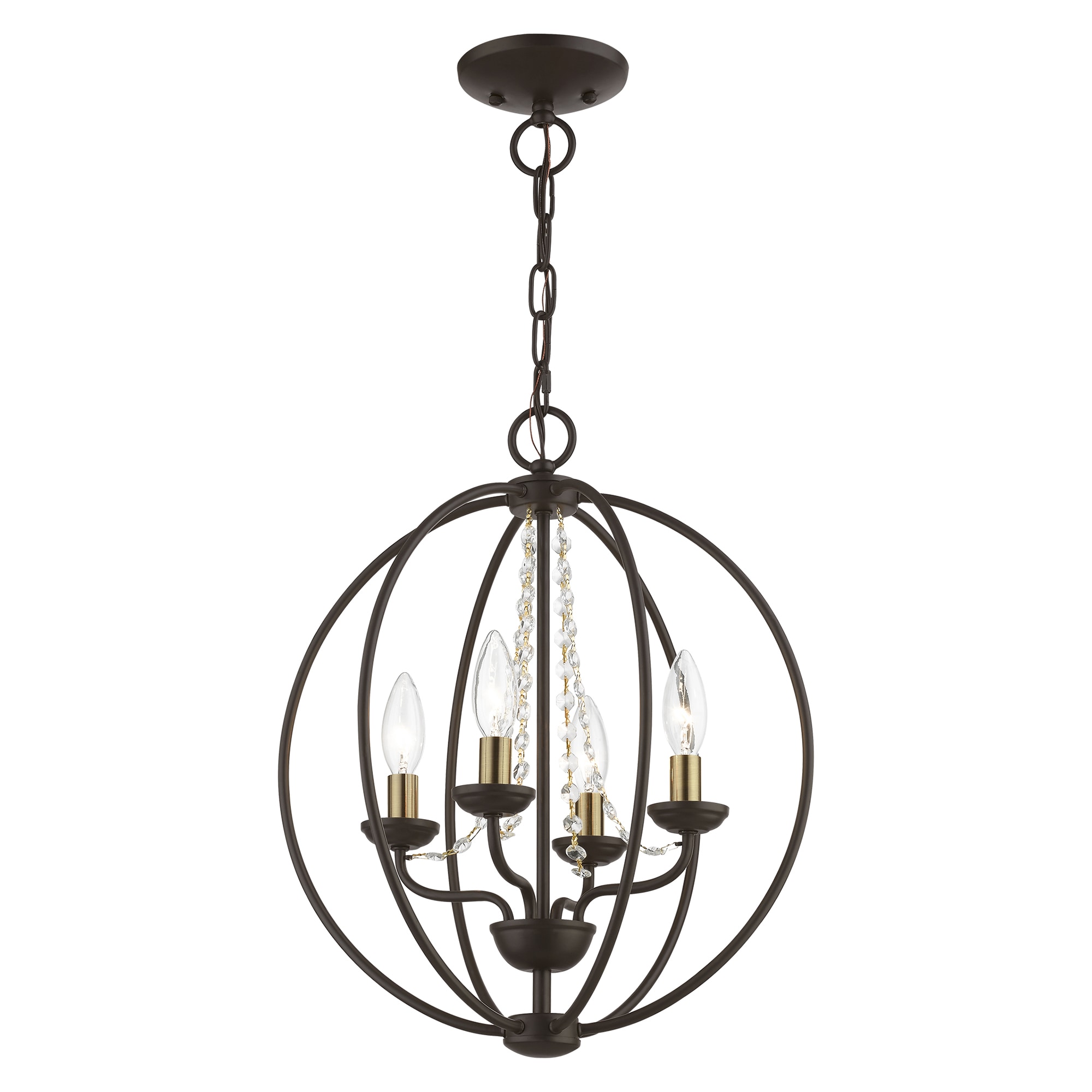 Arabella Bronze Antique Brass 4-Light Orb Chandelier with Clear Crystals