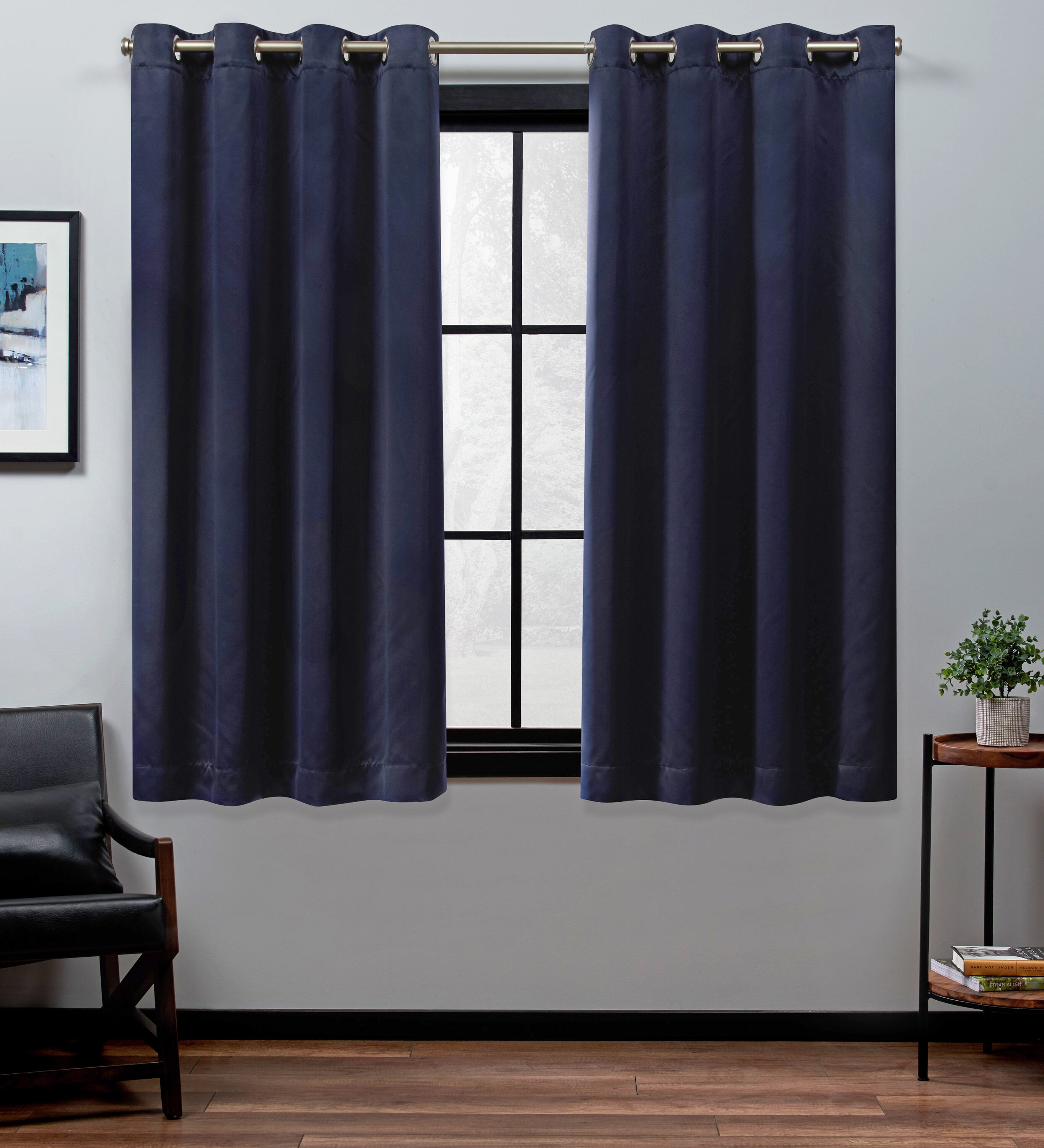Exclusive Home EH8281-05 2-63G 63-Inches Navy Room darkening Standard lined Grommet Curtain panel pair