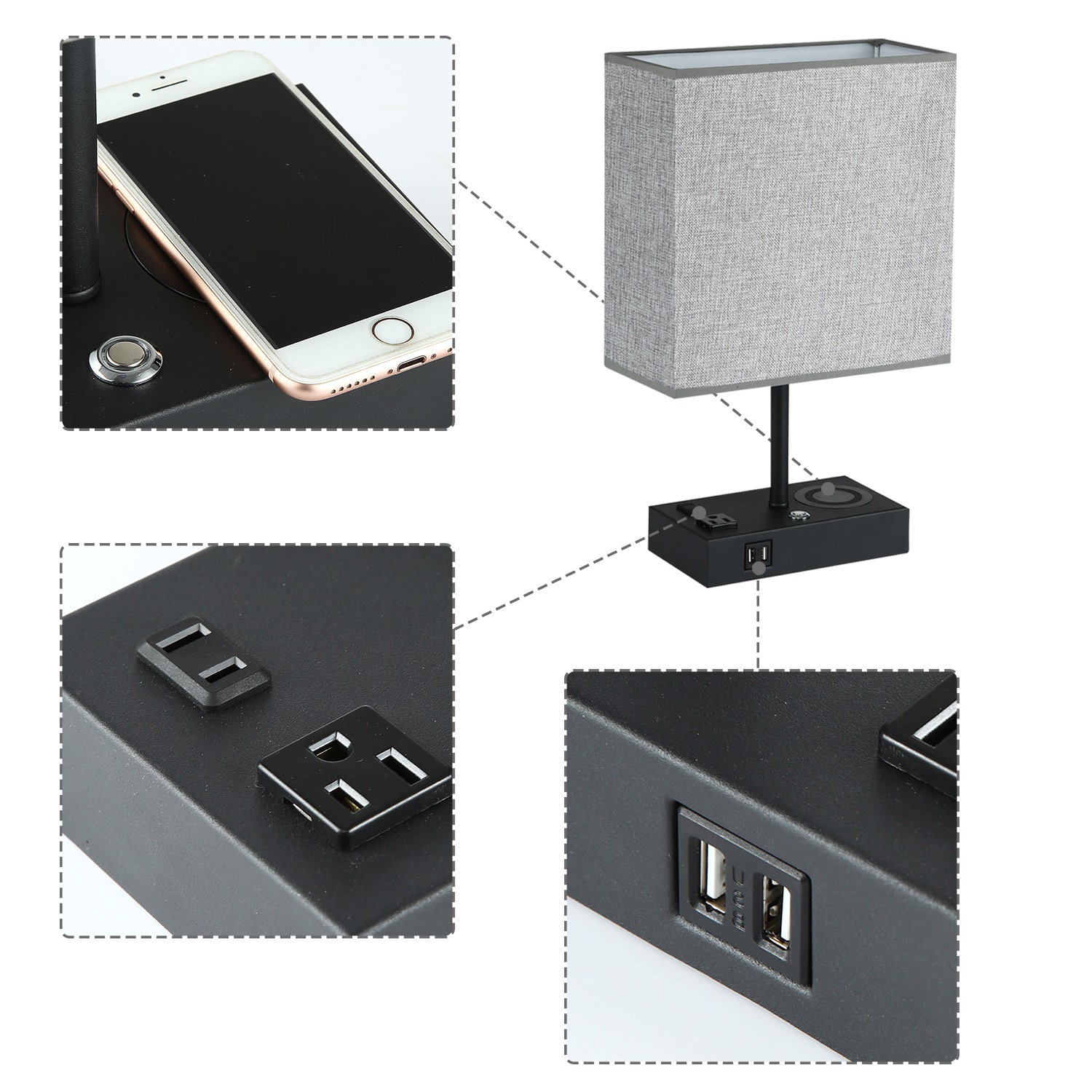 17 in. Black Wireless Charging Table Lamp with USB Port