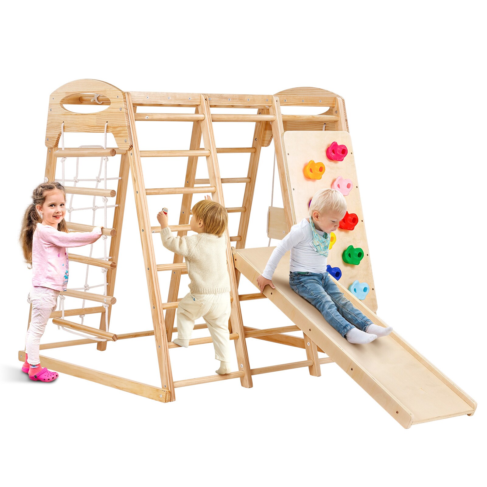 LUXEYARD Indoor Jungle Gym 7-in-1 Toddler Indoor Playground Wooden ...