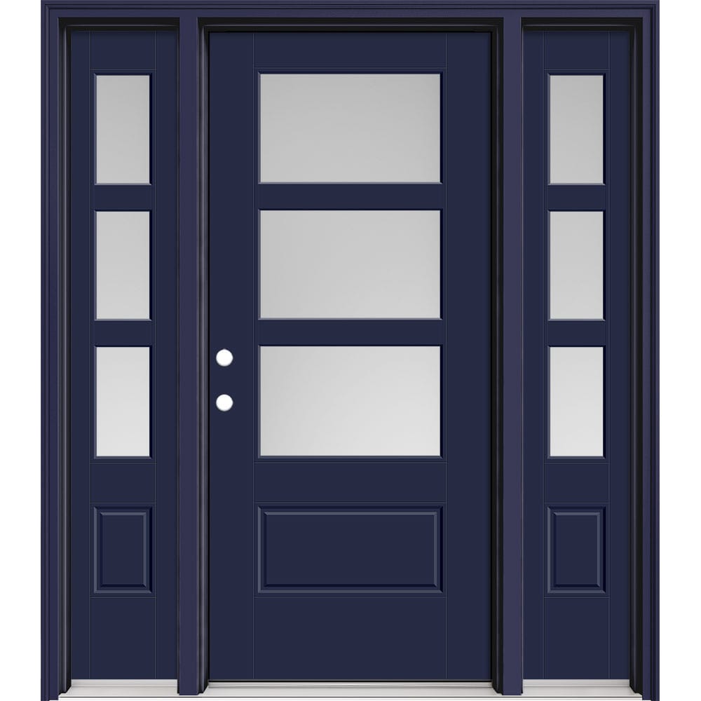 Masonite 640232 M-Protect 64-in x 80-in x 4-9/16-in Fiberglass 3/4 lite Right-hand inswing Eclipse Painted Prehung Slab Front Door with Sidelights with Brickmould Solid core