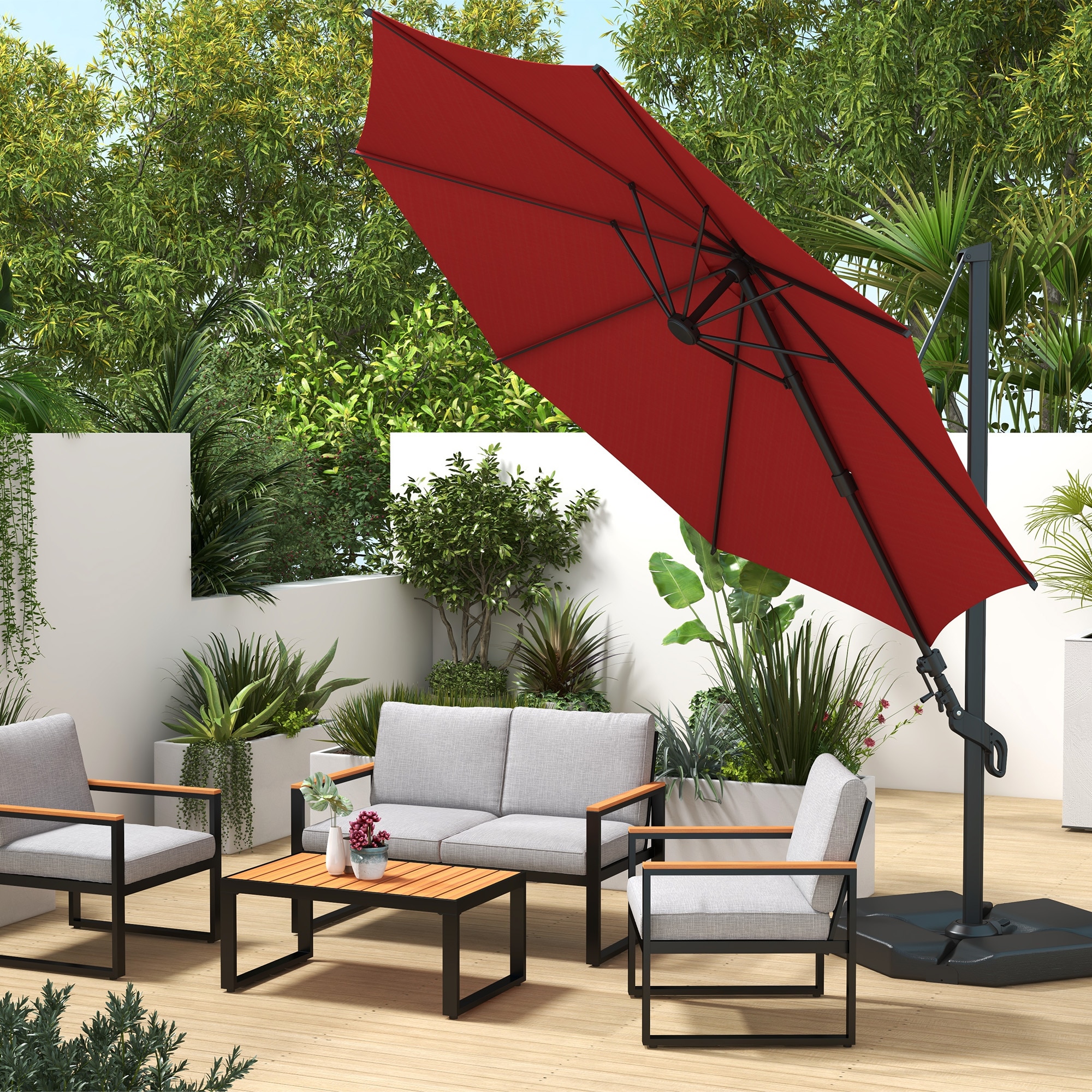 Red 10ft Steel Cantilever Patio Umbrella with Double-Top Canopy