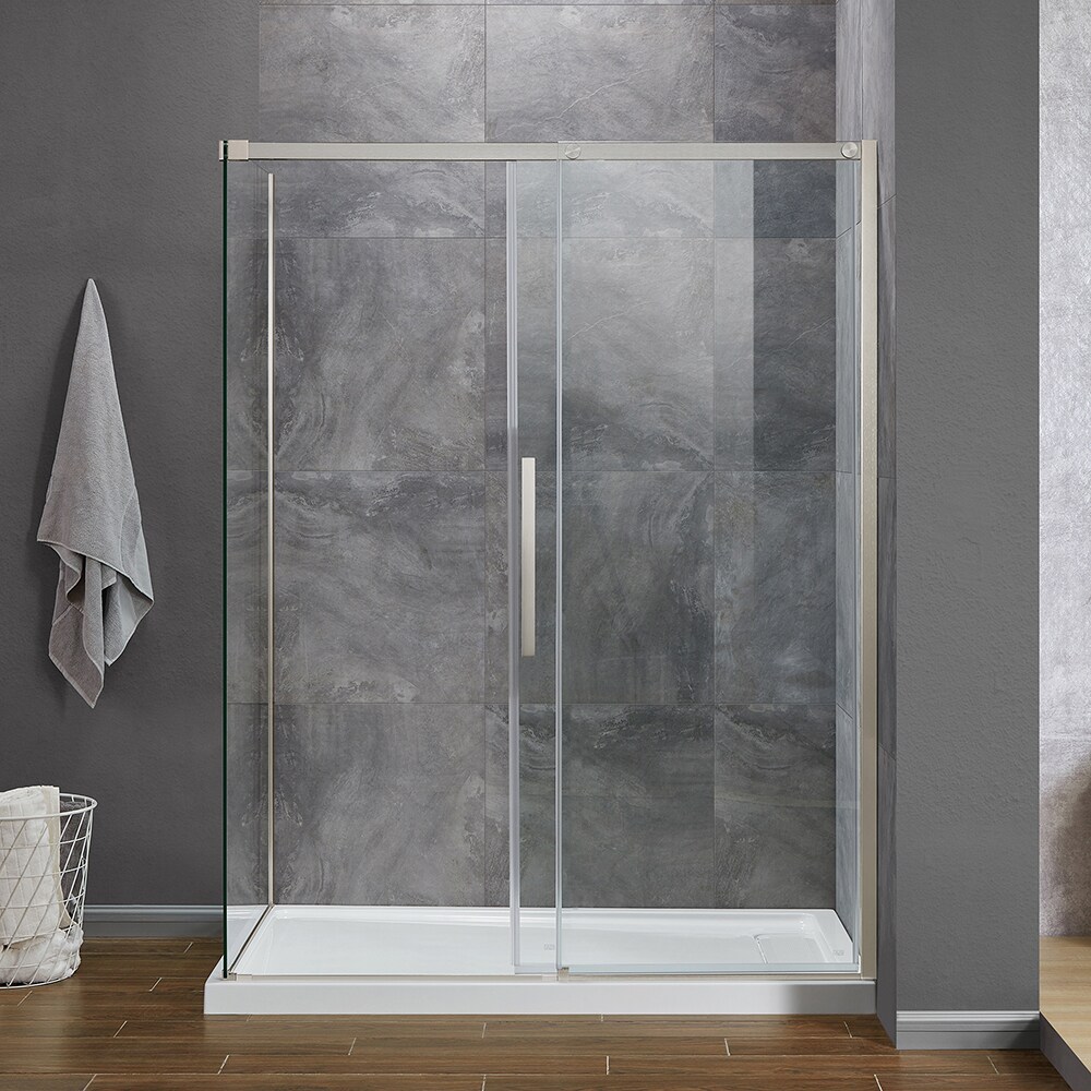 WELLFOR 60 in. W x 70 in. H Double Sliding Frameless Shower Door in Brushed Gold with 6 mm Clear Glass