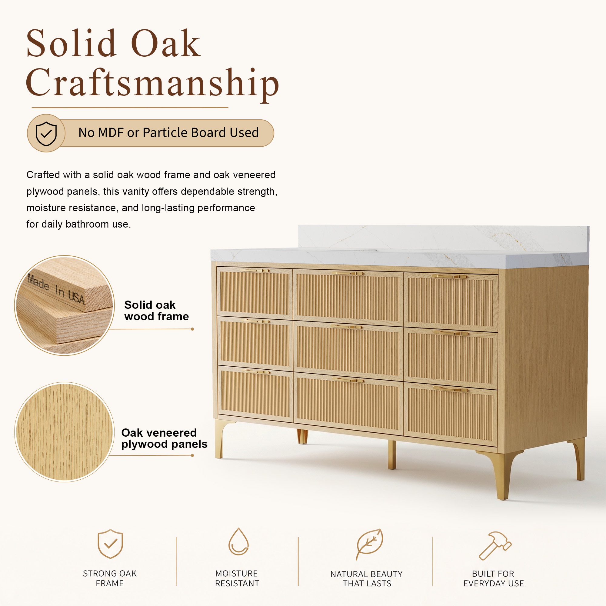 ANGELES HOME Solid Wood 60-in Light Oak Undermount Single Sink Bathroom ...