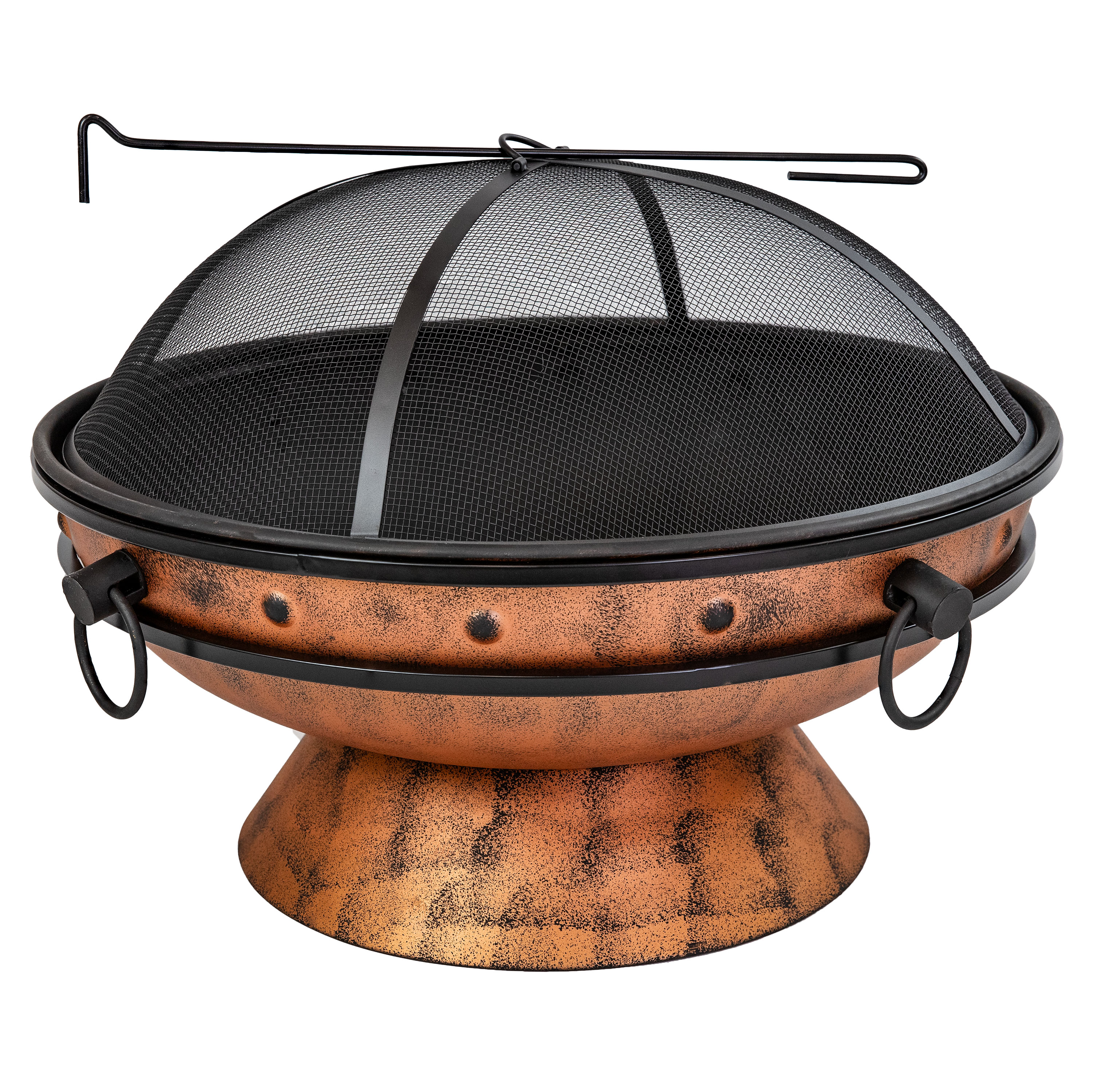 Copper Finish 30-Inch Round Wood-Burning Fire Pit with Handles