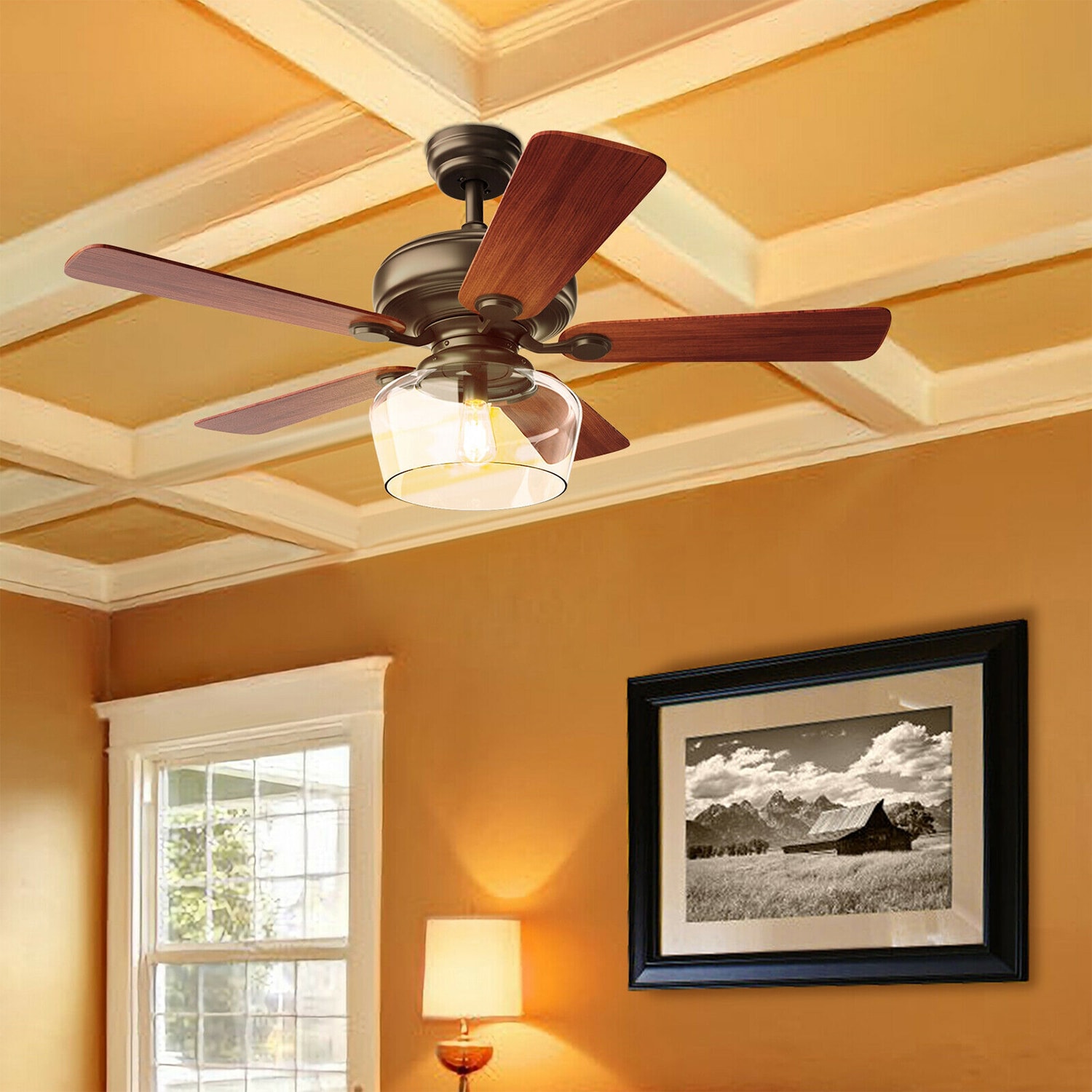 WELLFOR Ceiling Fan 52-in Bronze Indoor Chandelier Ceiling Fan with ...