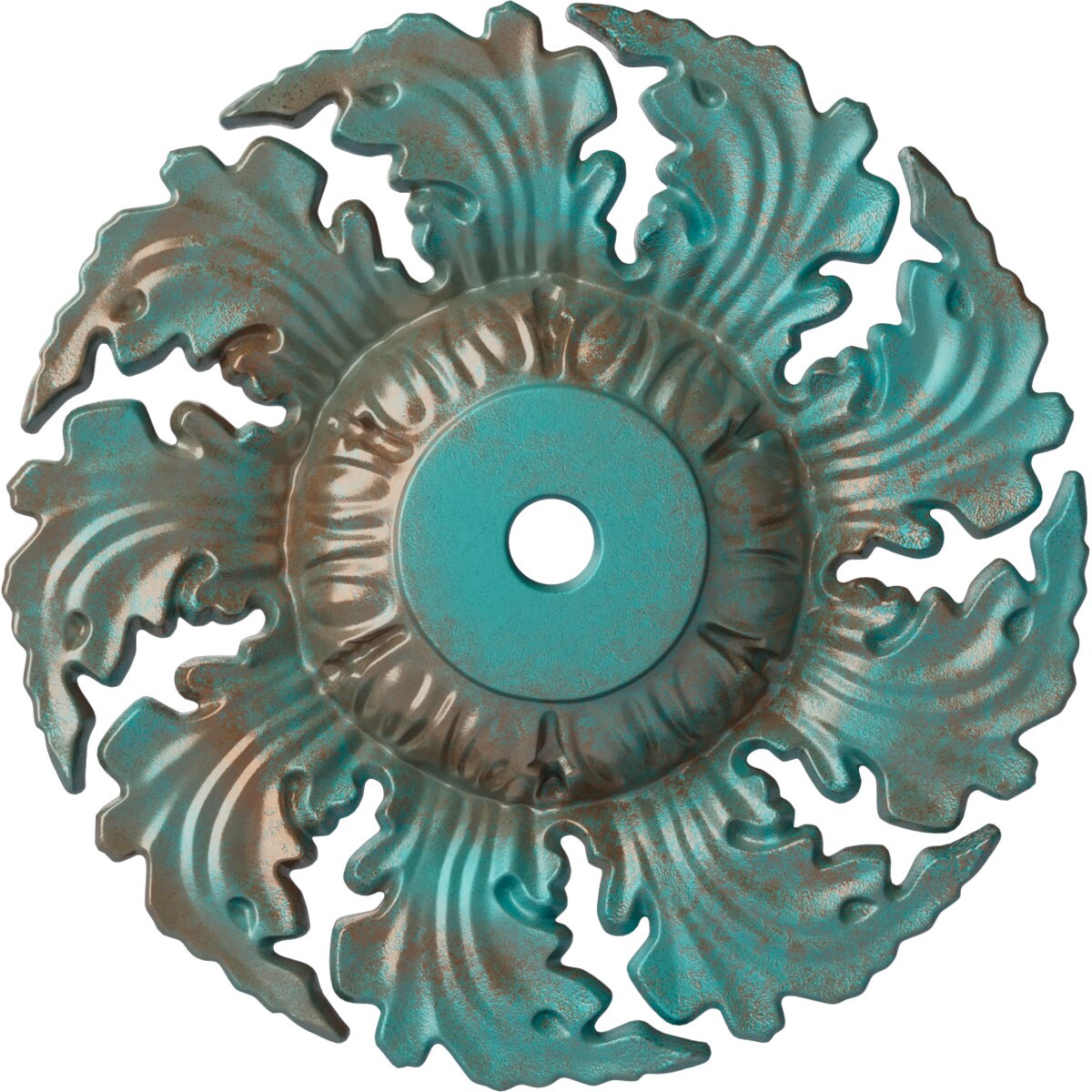 Ekena Millwork CM14NECGS Needham 14.625-in W x 14.625-in L Painted Copper Green Patina Polyurethane Whole Ceiling Medallion