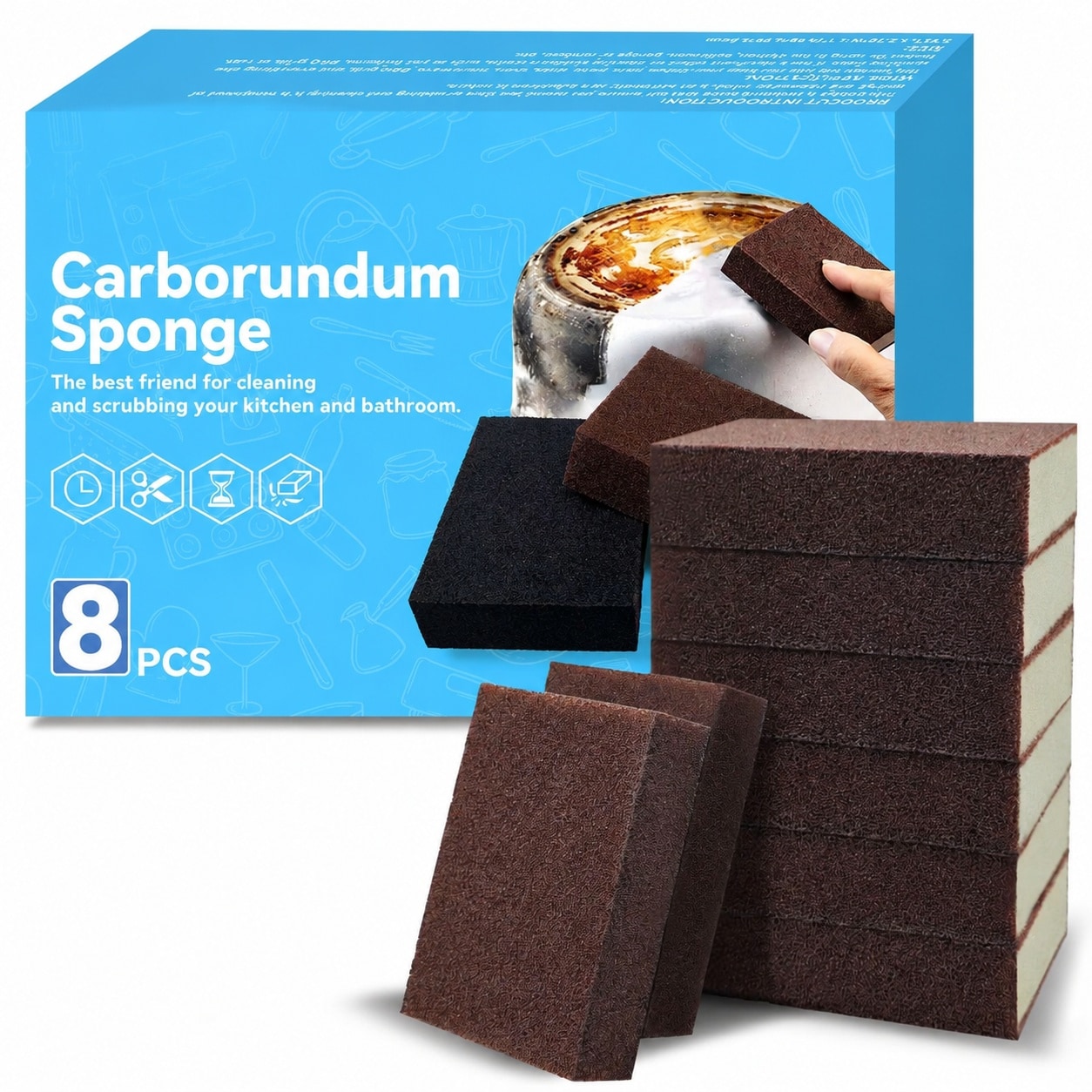 LAIFUCAM 8pcs Carborundum Sponge Nano Emery Cleaning Pads for Pots Pans ...