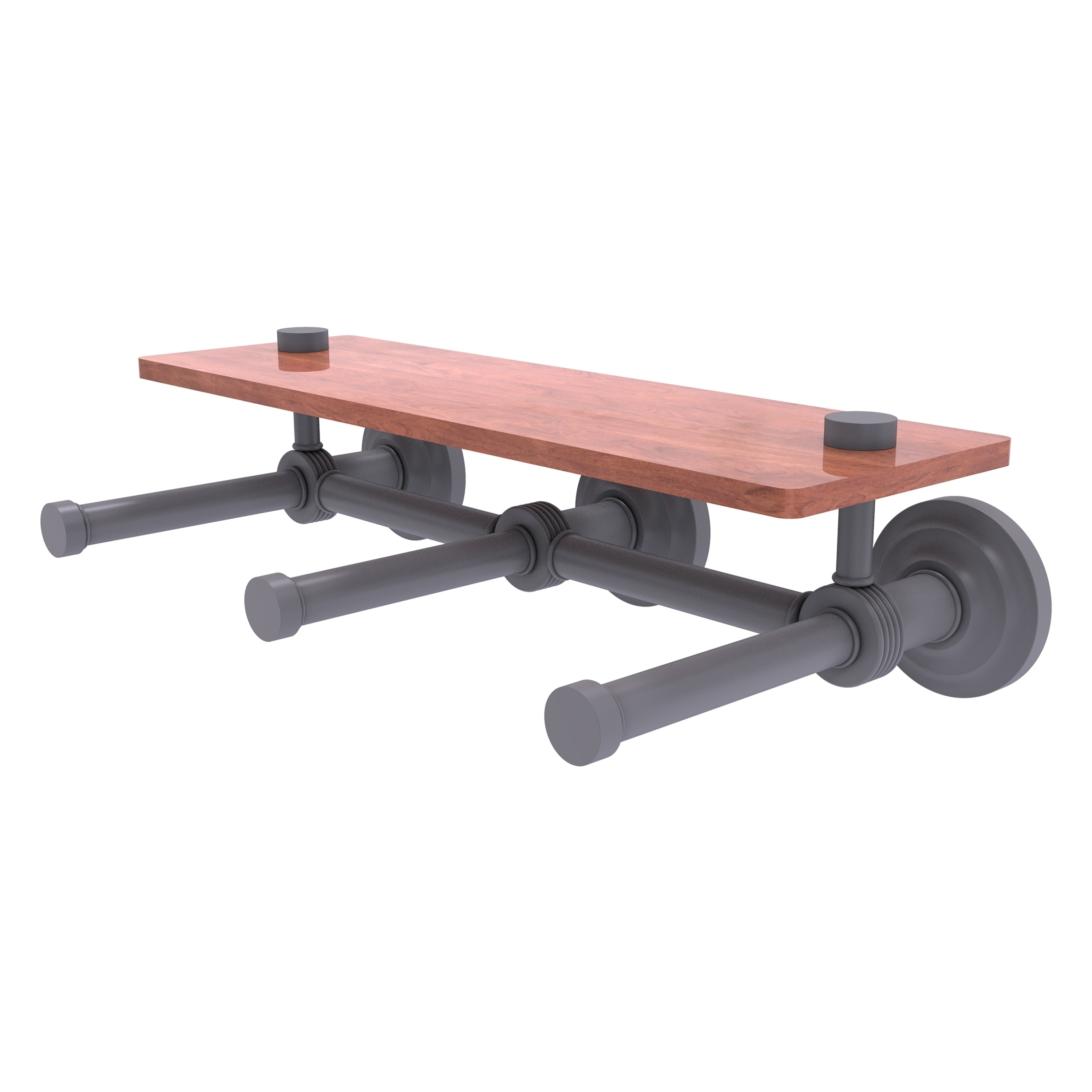 Matte Gray Brass and Wood 3 Roll Toilet Paper Holder