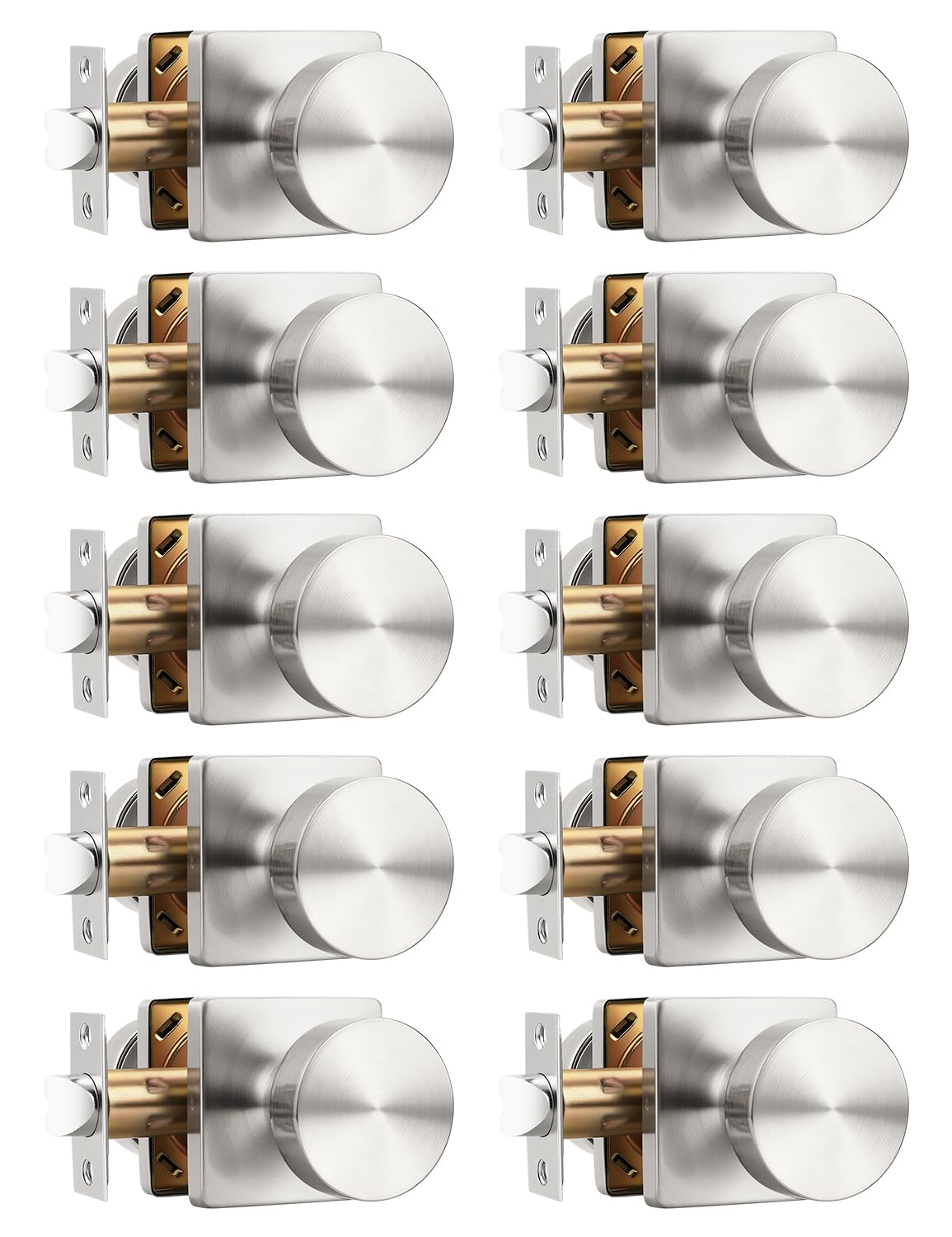 Aoibox  Brushed Nickel Interior Passage Door Knobs Reversible Square Rose Knob for Closet and Hallway Doors 10 Pack