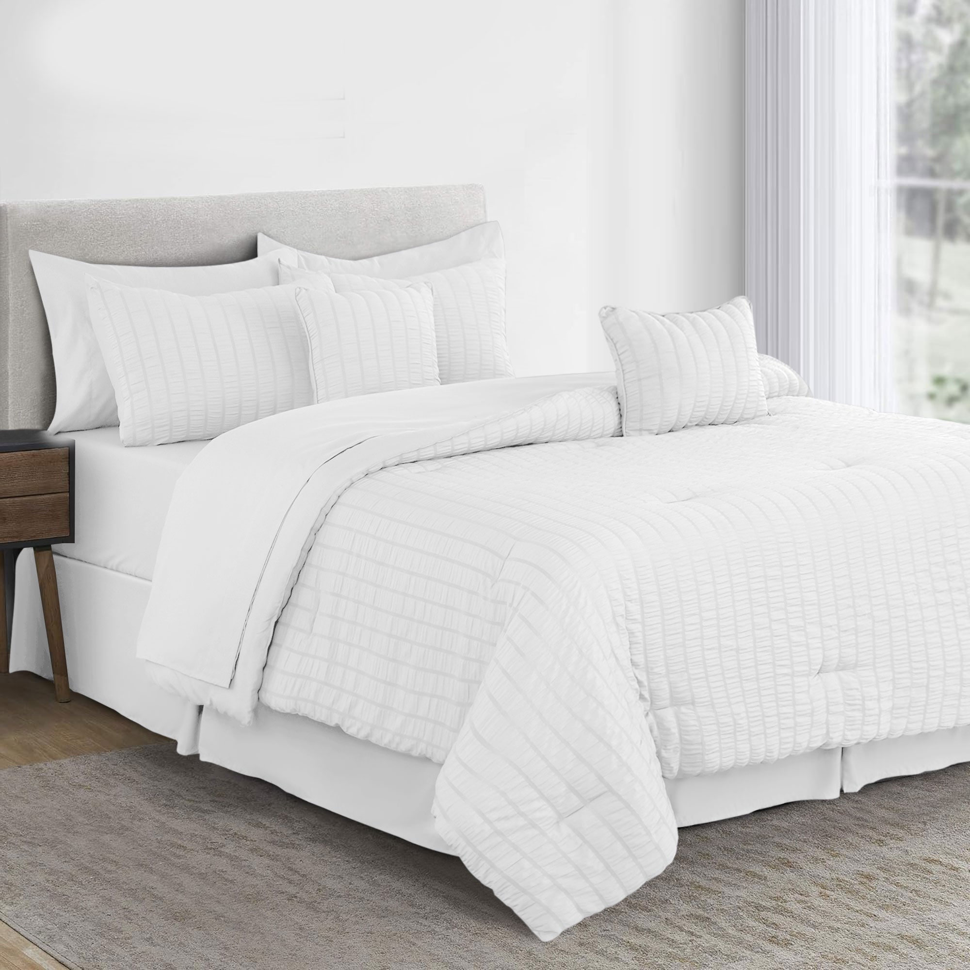Lux Decor Collection -  10 Piece Seersucker Comforter Set Bed in a Bag All Season Down Alternativ...