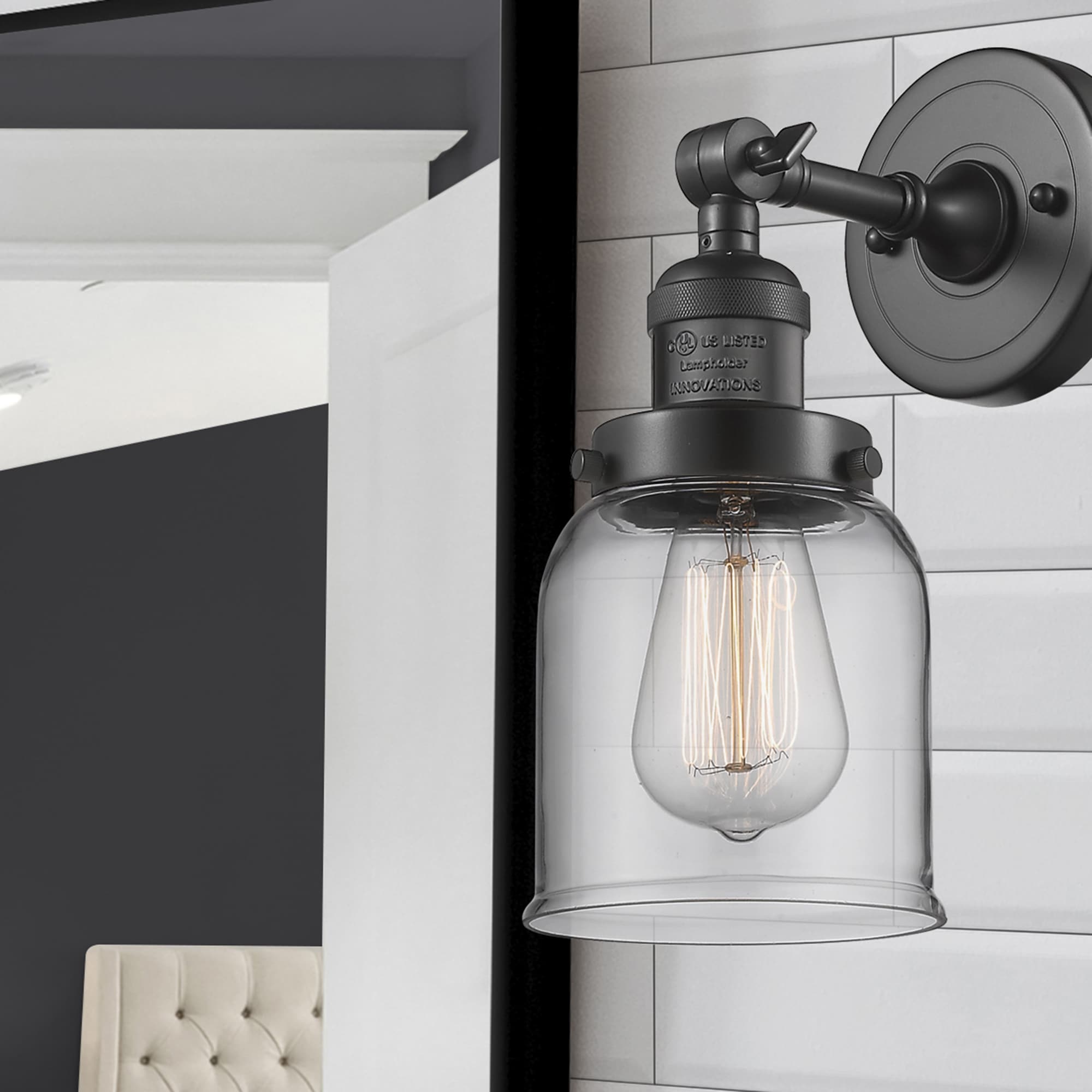 Innovations Lighting 203-OB-G52 Bell 5-in W 1 -Light Oil-rubbed Bronze Industrial Wall Sconce