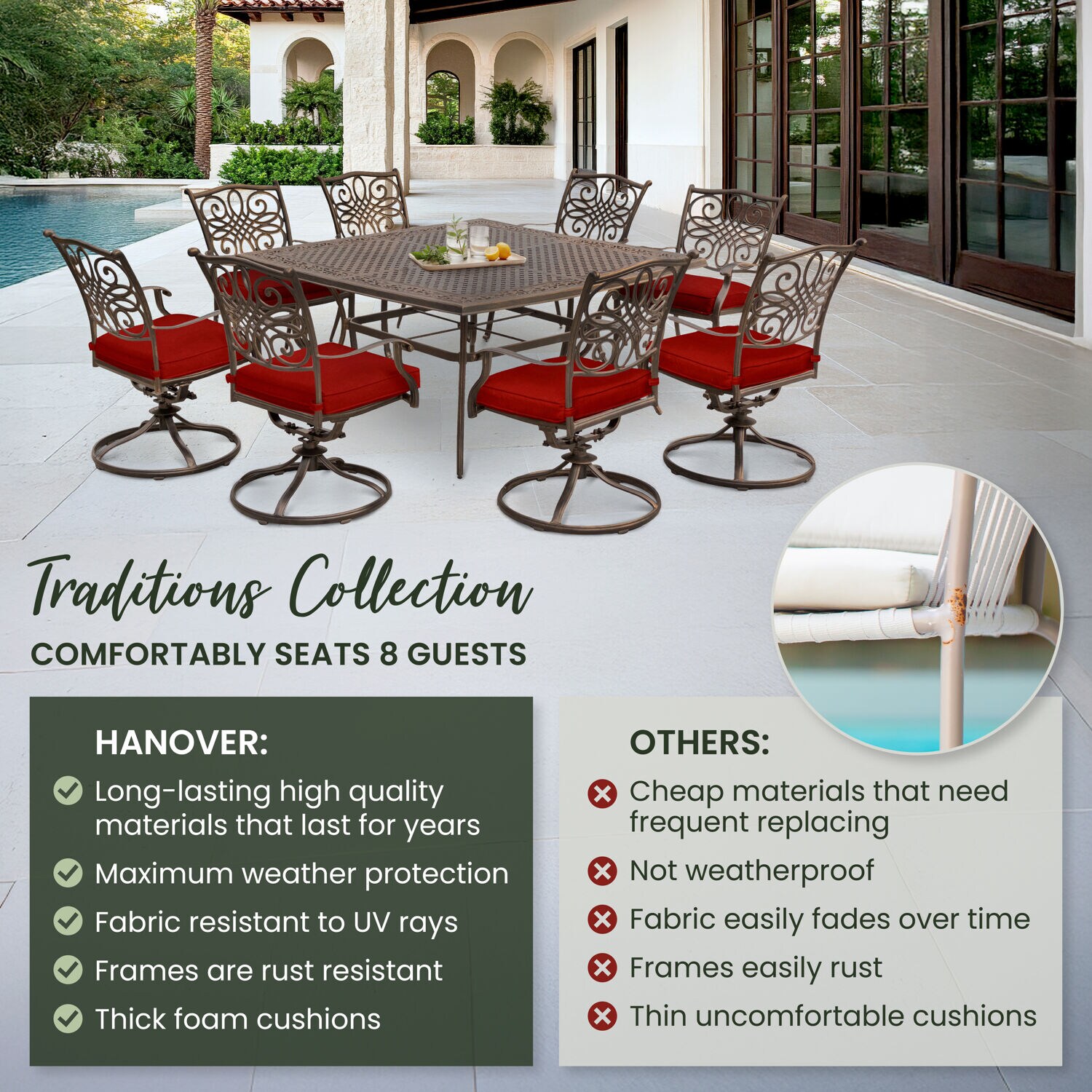 Hanover TRAD9PCSWSQ8-RED Patio-Dining-Sets - View #4