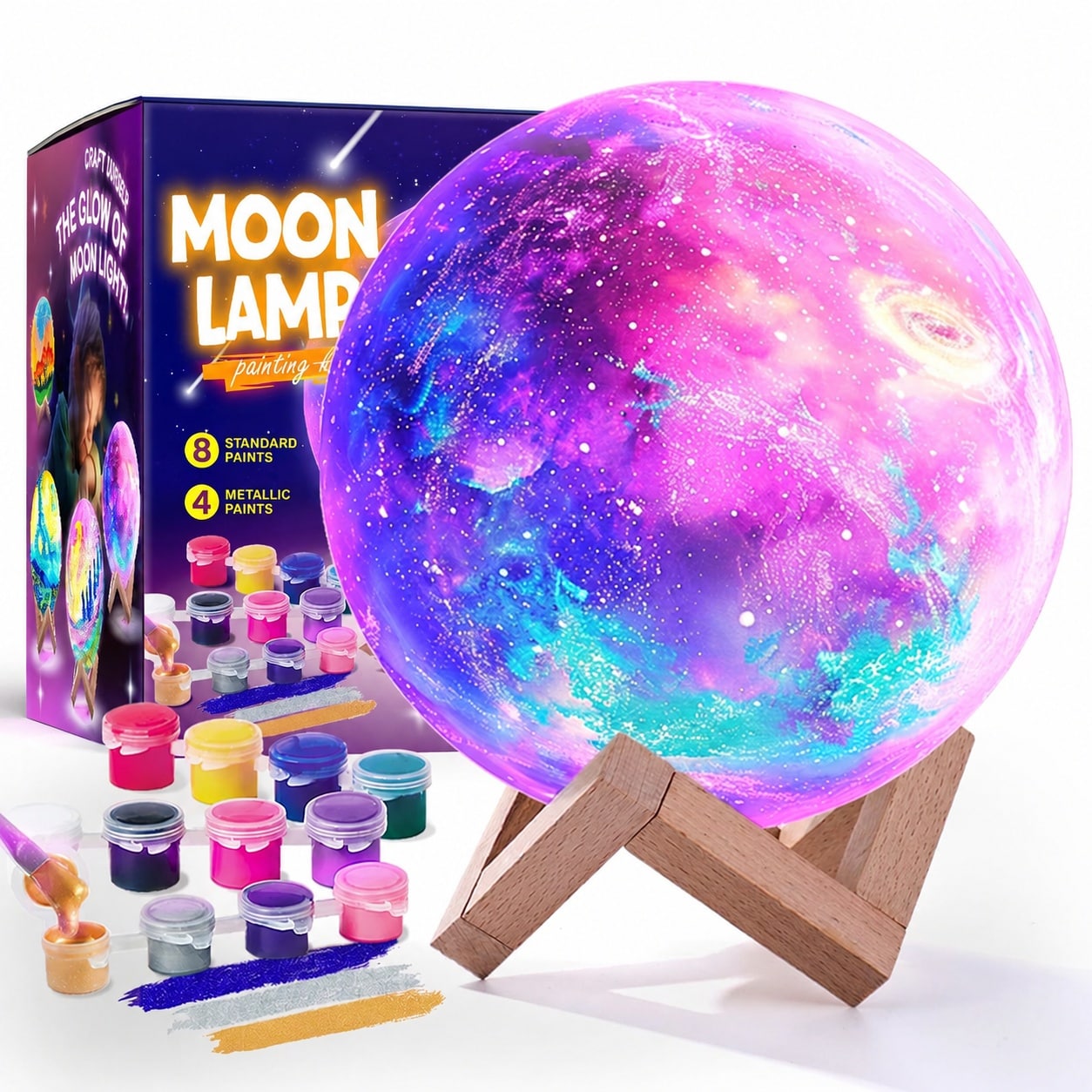 ITOPFOX  Paint Your Own Moon Lamp Kit for Kids Ages 8 to 12 with Space Figurines 3D Night Light Arts and Crafts Set Creative Birthday Gift