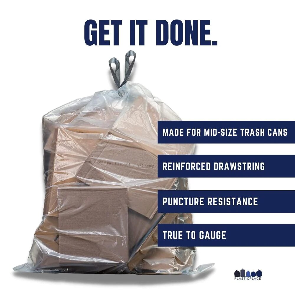 Plasticplace 13-Gallons Clear Plastic Kitchen Twist Tie Trash Bag (200 ...