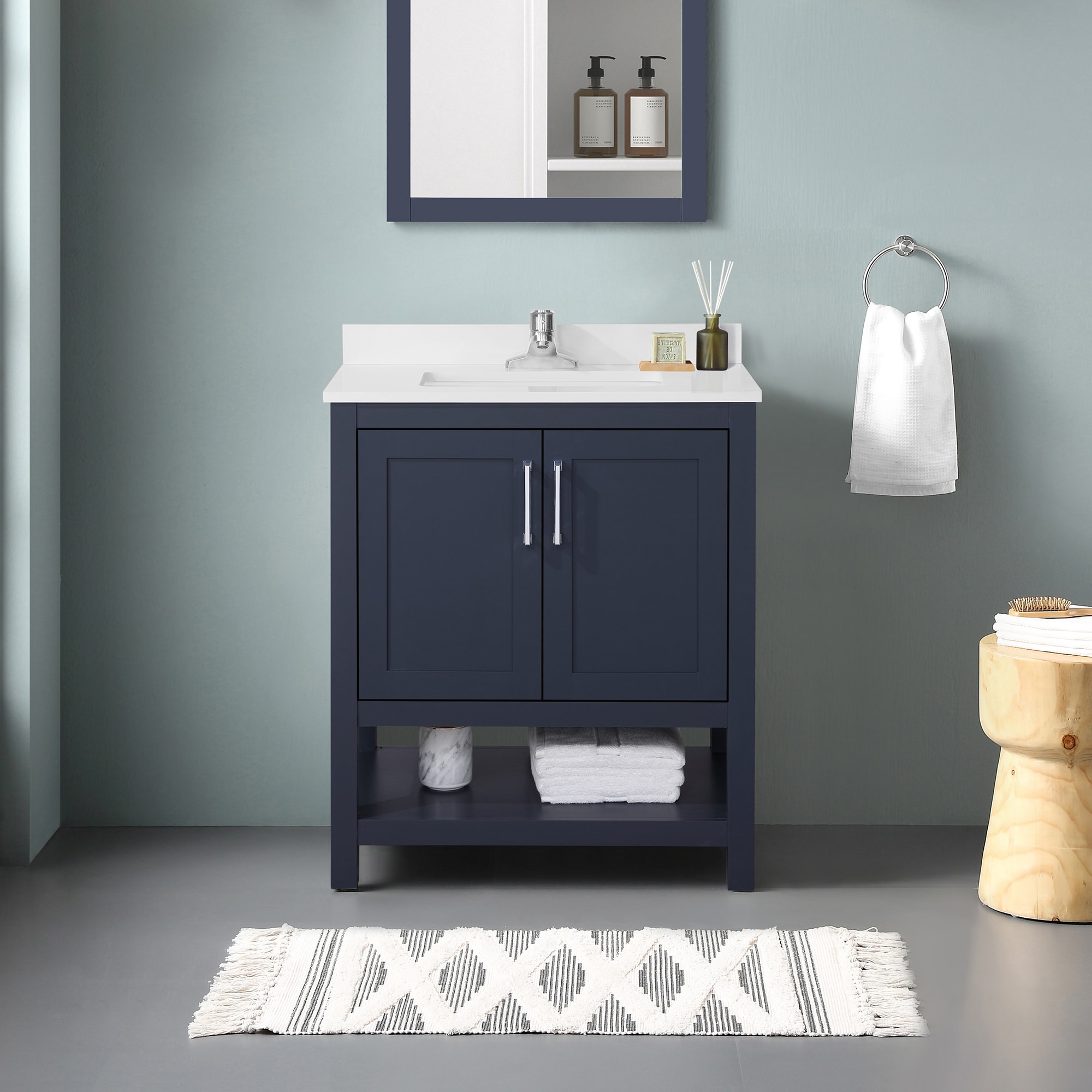 Albury 30-in Midnight Blue Undermount Single Sink Bathroom Vanity with White Engineered Marble Top | - OVE Decors 15VVAR-ALBU30-045