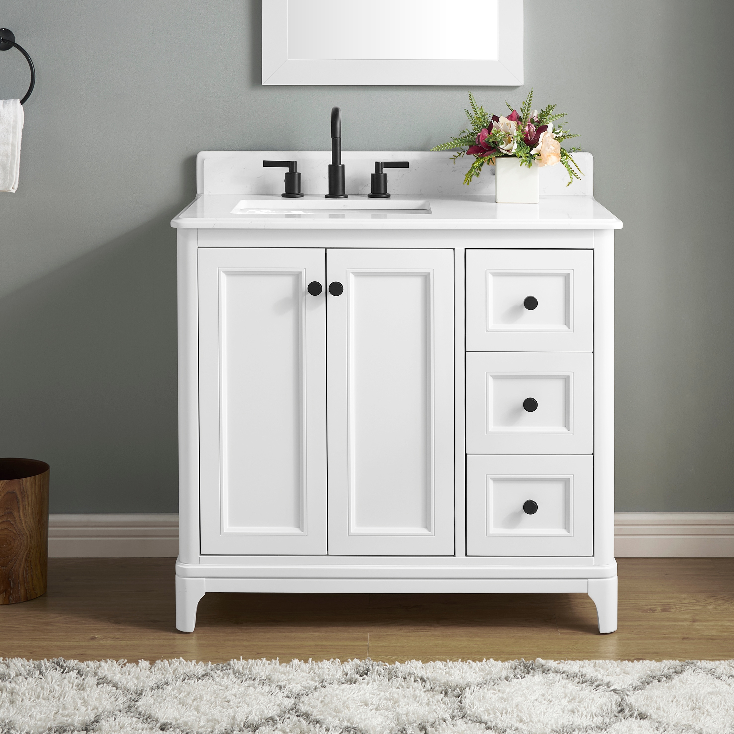 Elliana 37-in White Undermount Single Sink Bathroom Vanity with White Engineered Stone Top | - allen + roth LW-8681-36