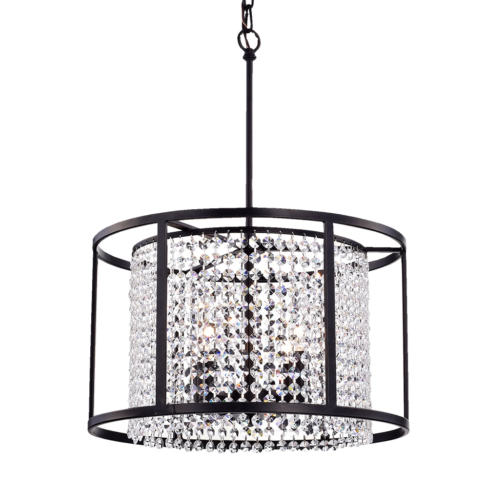 Antique Bronze Crystal Drum Pendant Light