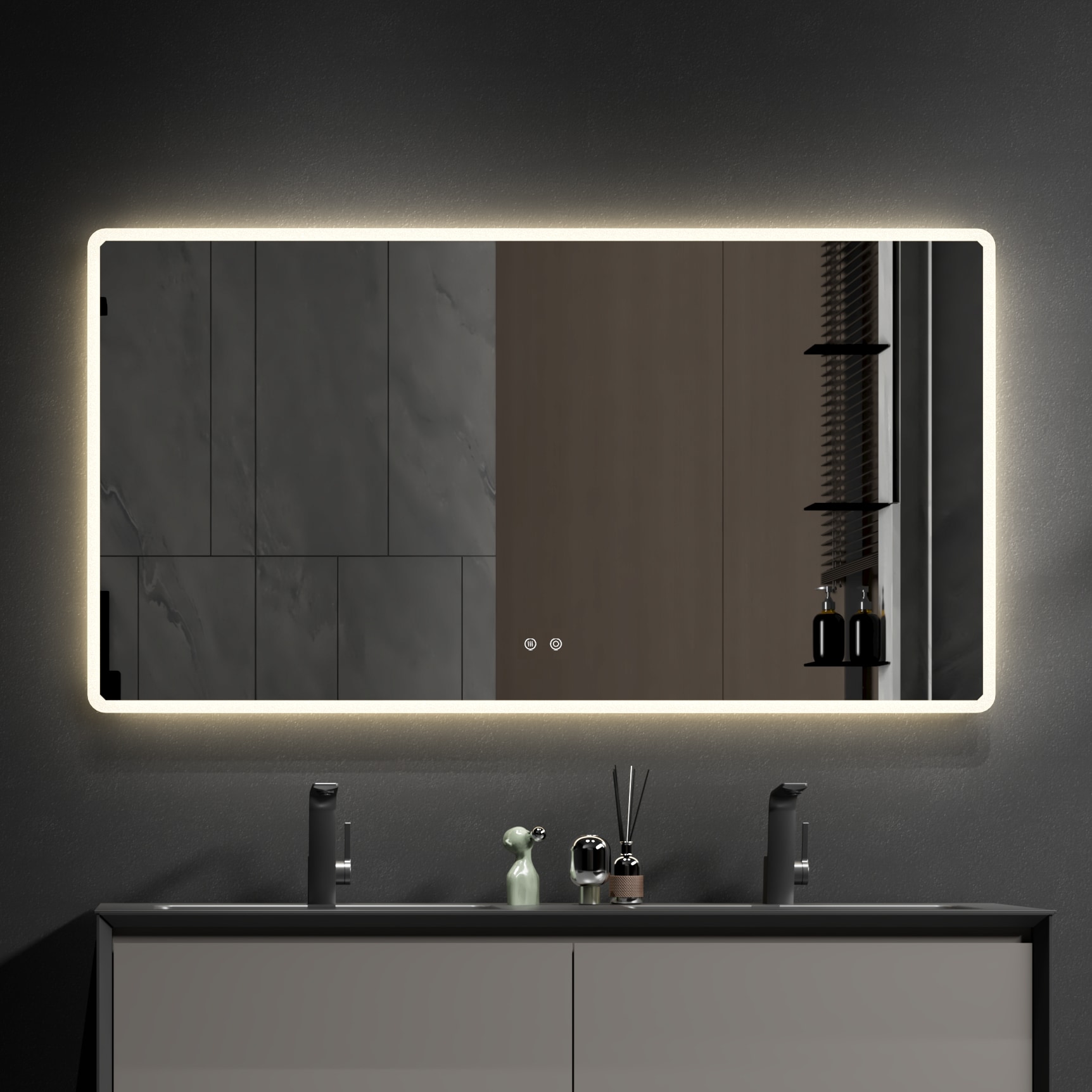 Forclover EVR-BM05 48-Inches x 32-Inches Beveled Frameless Rectangular Dimmable Lighted Fog Free Bathroom Vanity Mirror ( White )